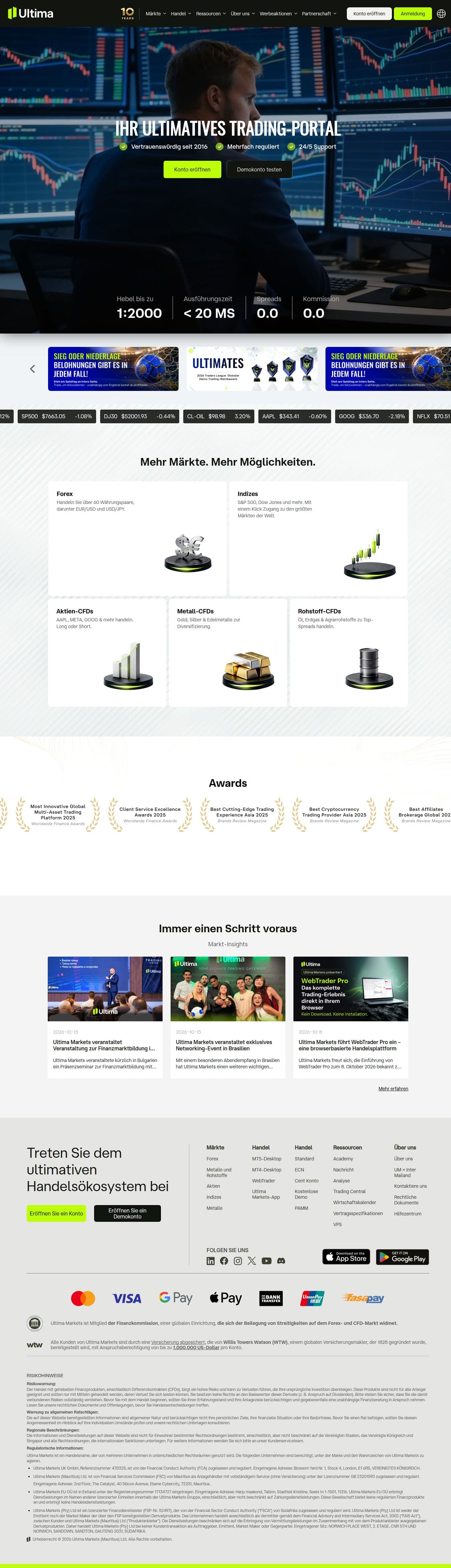 Homepage of ultimamarkets.com as we captured it