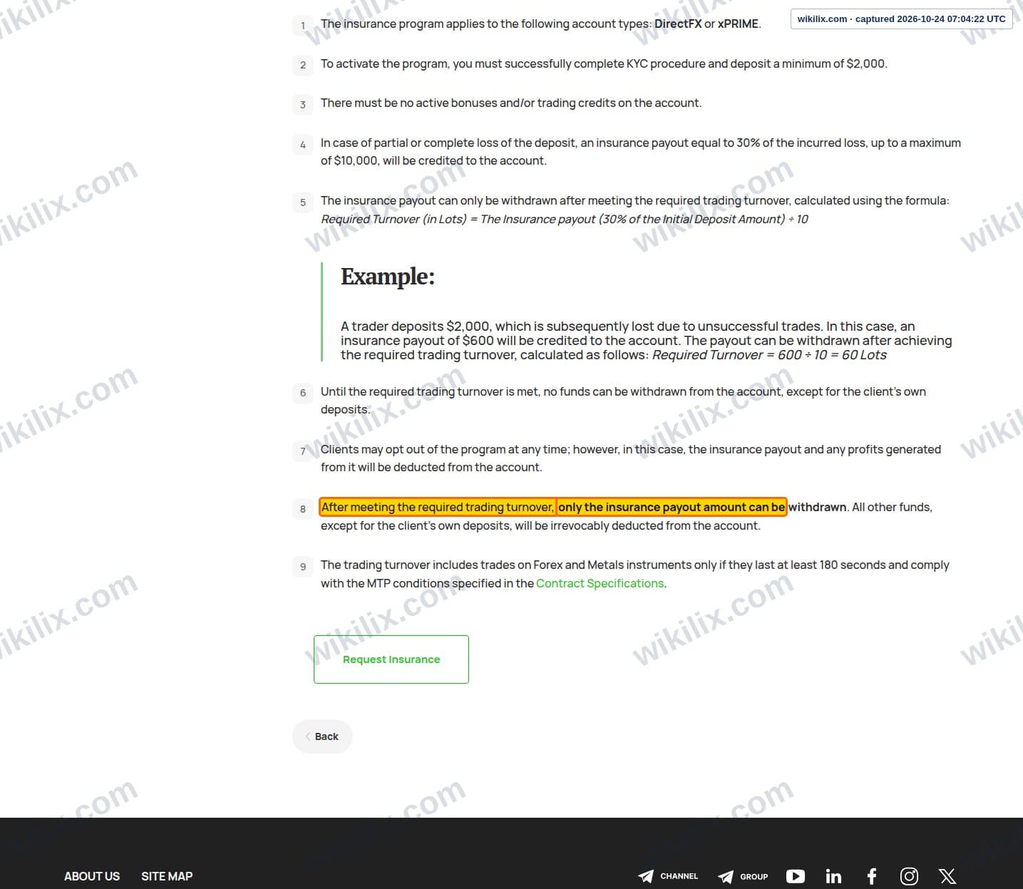 Our full page screenshot of the page this clause sits on, on xChief's site xchief.com, taken on Oct 24, 2026. The quoted words are marked in the image.
