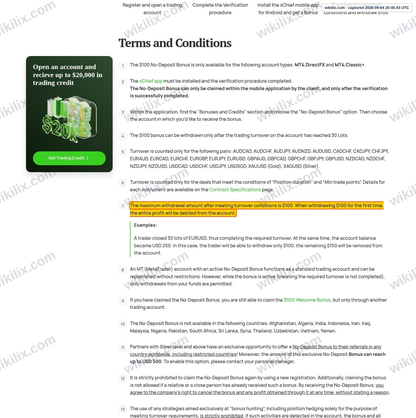 Our full page screenshot of the page this clause sits on, on xChief's site xchief.com, taken on Sep 4, 2026. The quoted words are marked in the image.