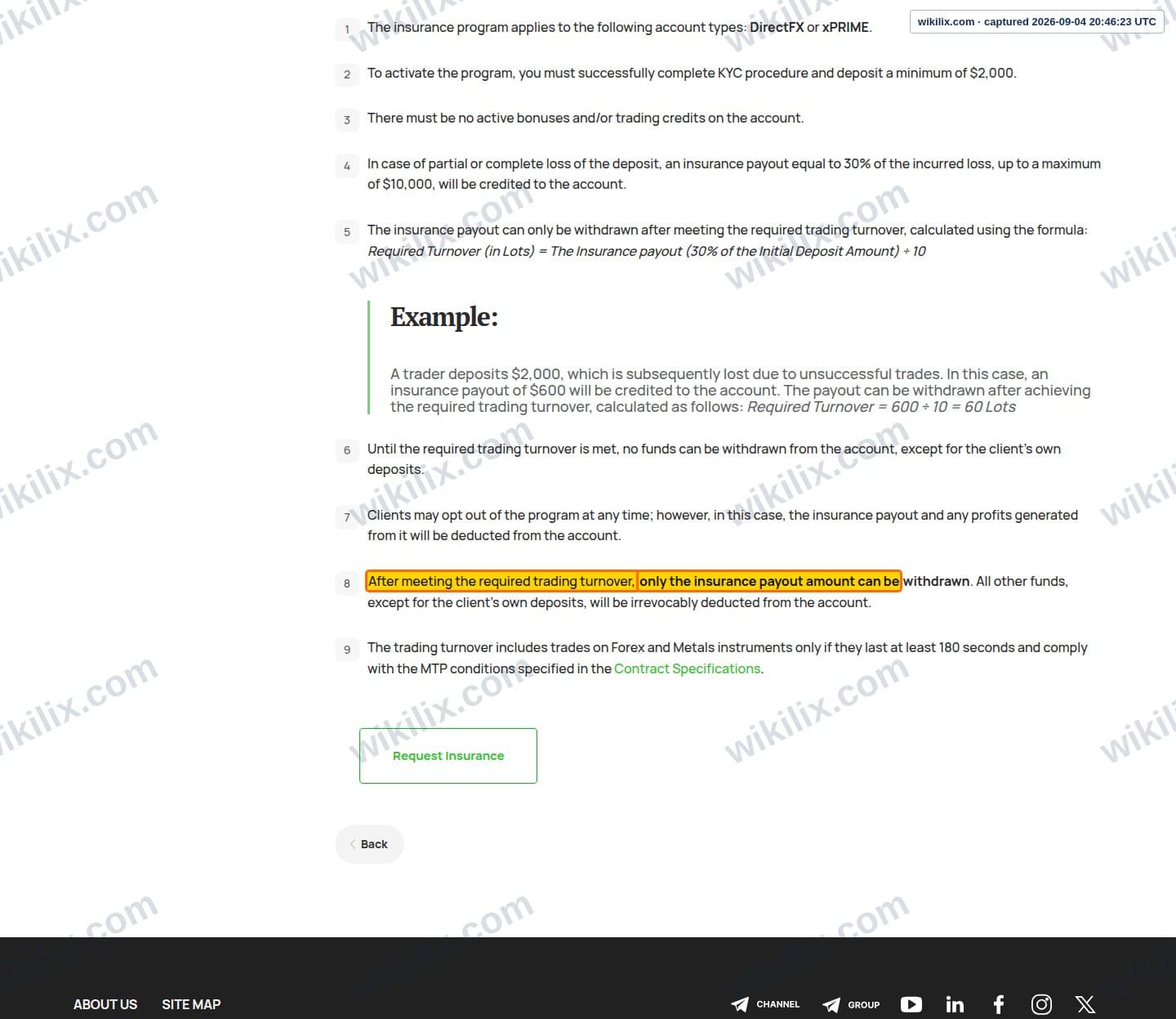 Our full page screenshot of the page this clause sits on, on xChief's site xchief.com, taken on Sep 4, 2026. The quoted words are marked in the image.