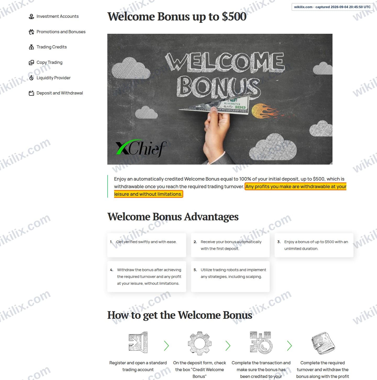 Our full page screenshot of the page that makes this promise, on xChief's site xchief.com, taken on Sep 4, 2026. The quoted words are marked in the image.