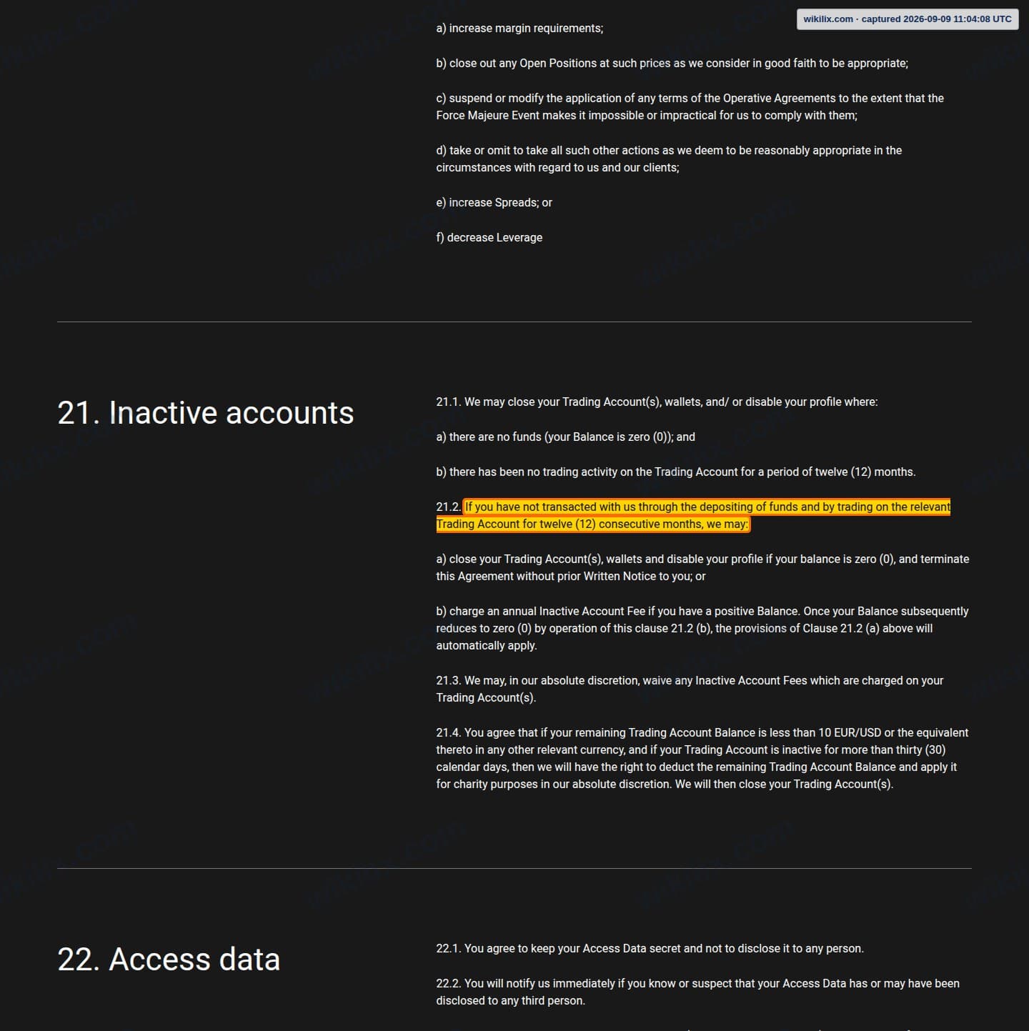 Our full page screenshot of the page this clause sits on, on Alpari's site alpari.com, taken on Sep 9, 2026. The quoted words are marked in the image.