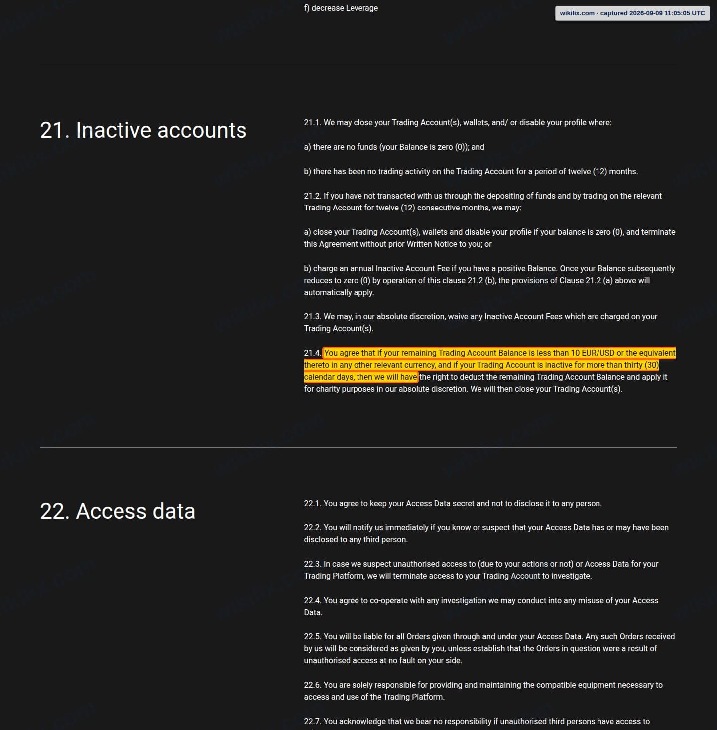Our full page screenshot of the page this clause sits on, on Alpari's site alpari.com, taken on Sep 9, 2026. The quoted words are marked in the image.