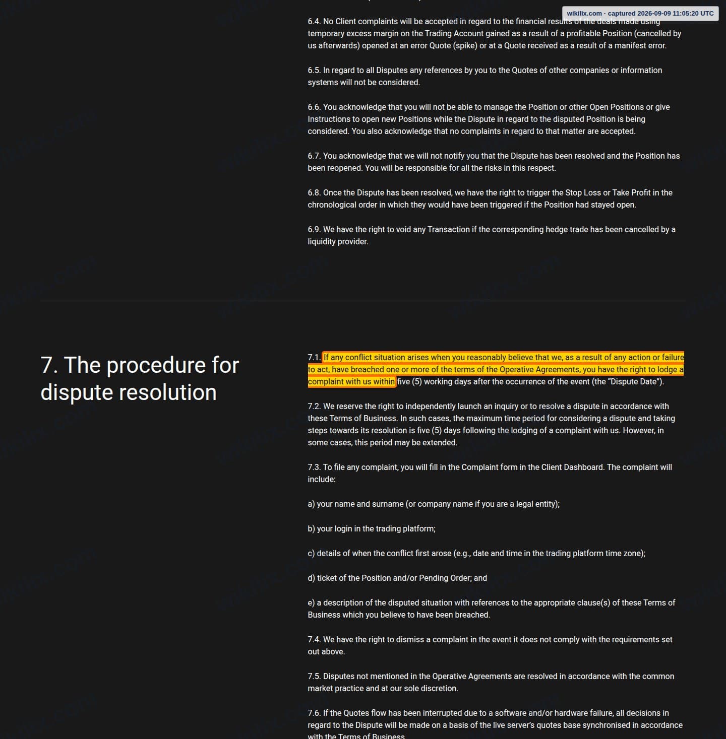 Our full page screenshot of the page this clause sits on, on Alpari's site alpari.com, taken on Sep 9, 2026. The quoted words are marked in the image.