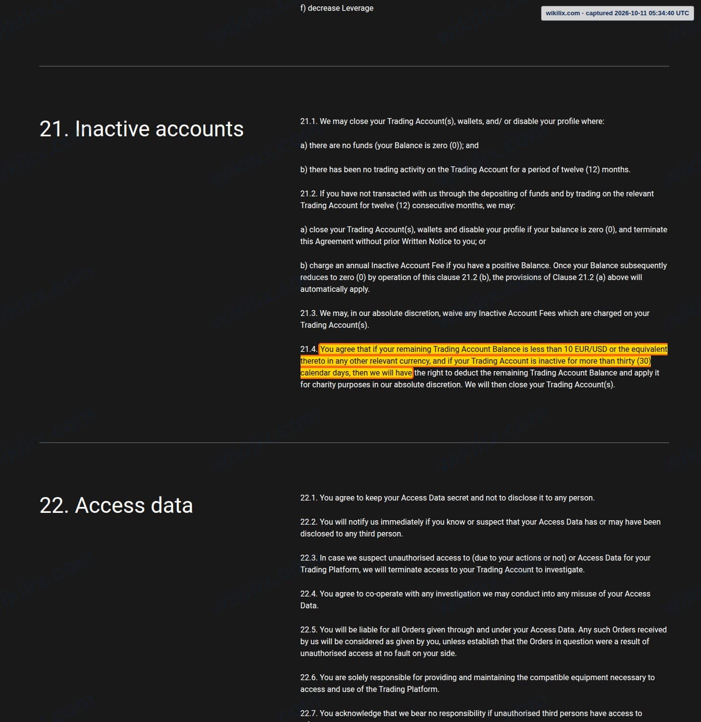 Our full page screenshot of the page this clause sits on, on Alpari's site alpari.com, taken on Oct 11, 2026. The quoted words are marked in the image.