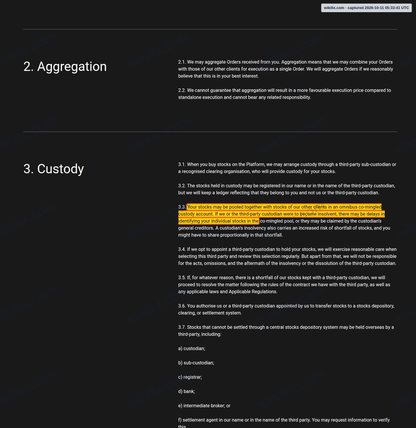Our full page screenshot of the page this clause sits on, on Alpari's site alpari.com, taken on Oct 11, 2026. The quoted words are marked in the image.
