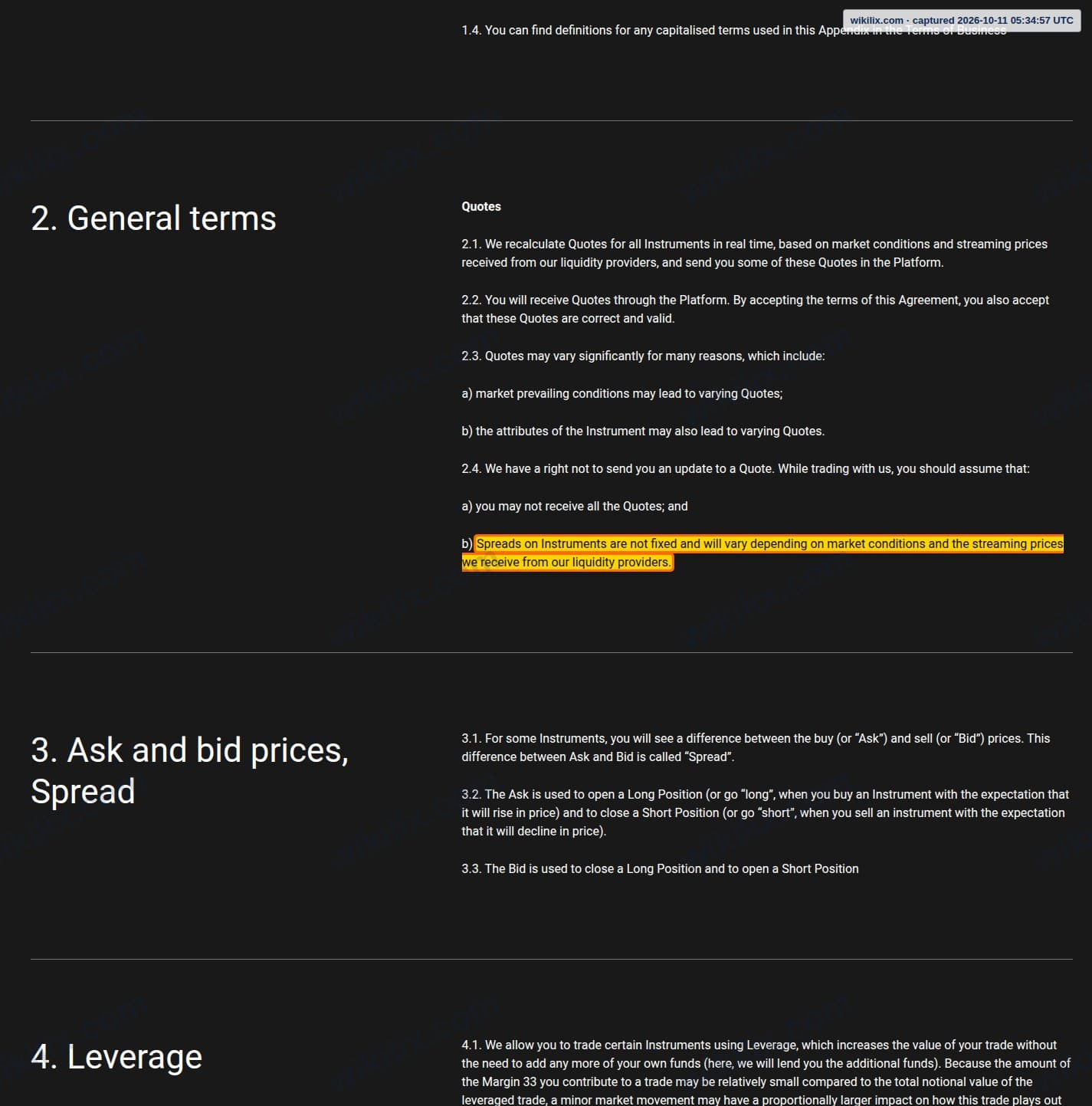 Our full page screenshot of the page this clause sits on, on Alpari's site alpari.com, taken on Oct 11, 2026. The quoted words are marked in the image.