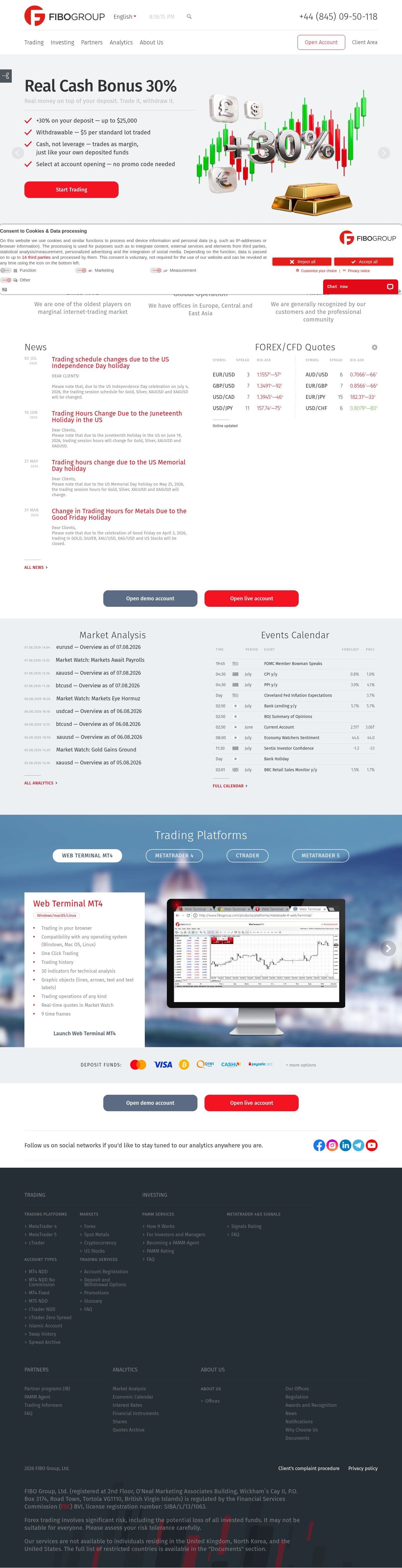 Homepage of fibogroup.com as we captured it