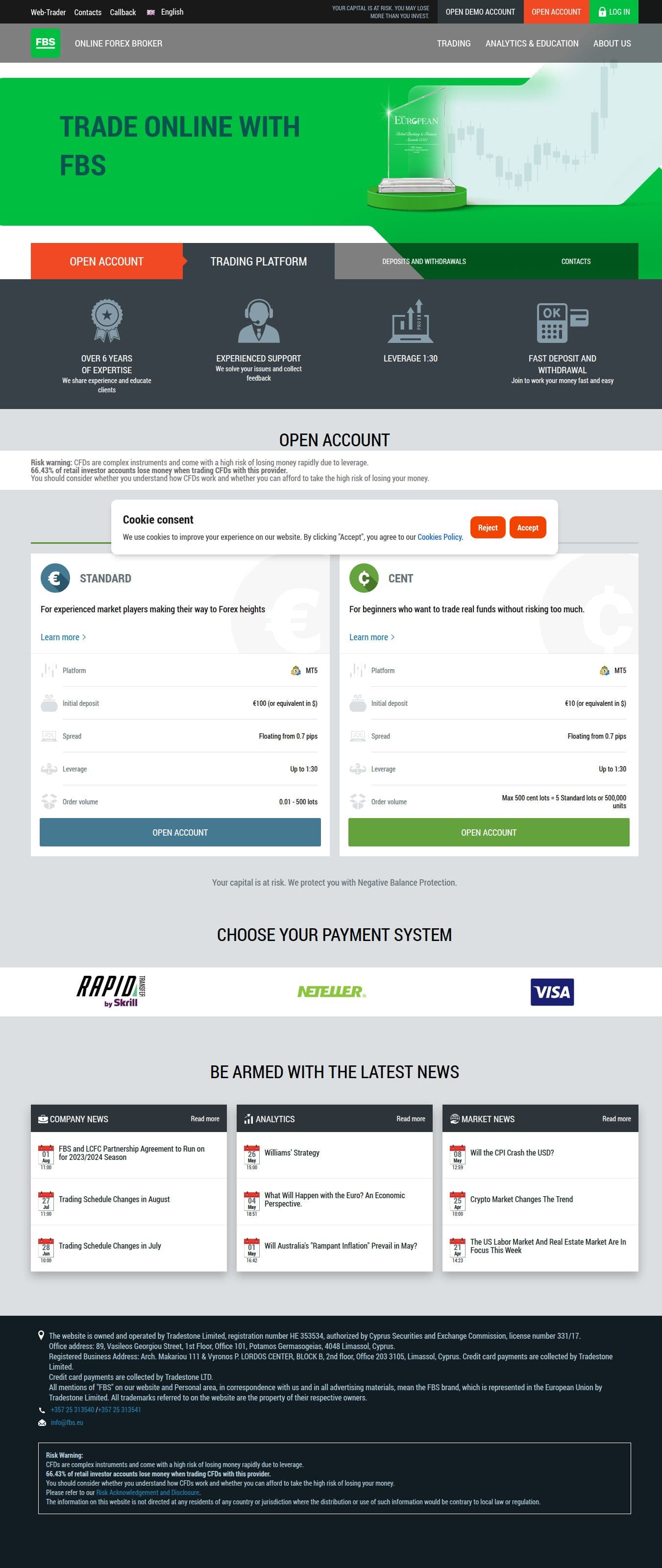 Homepage of fbs.com as we captured it