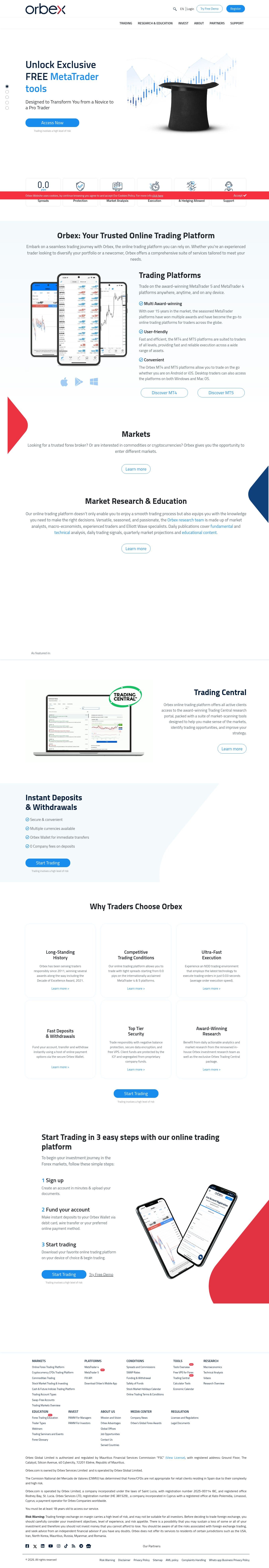 Homepage of orbex.com as we captured it