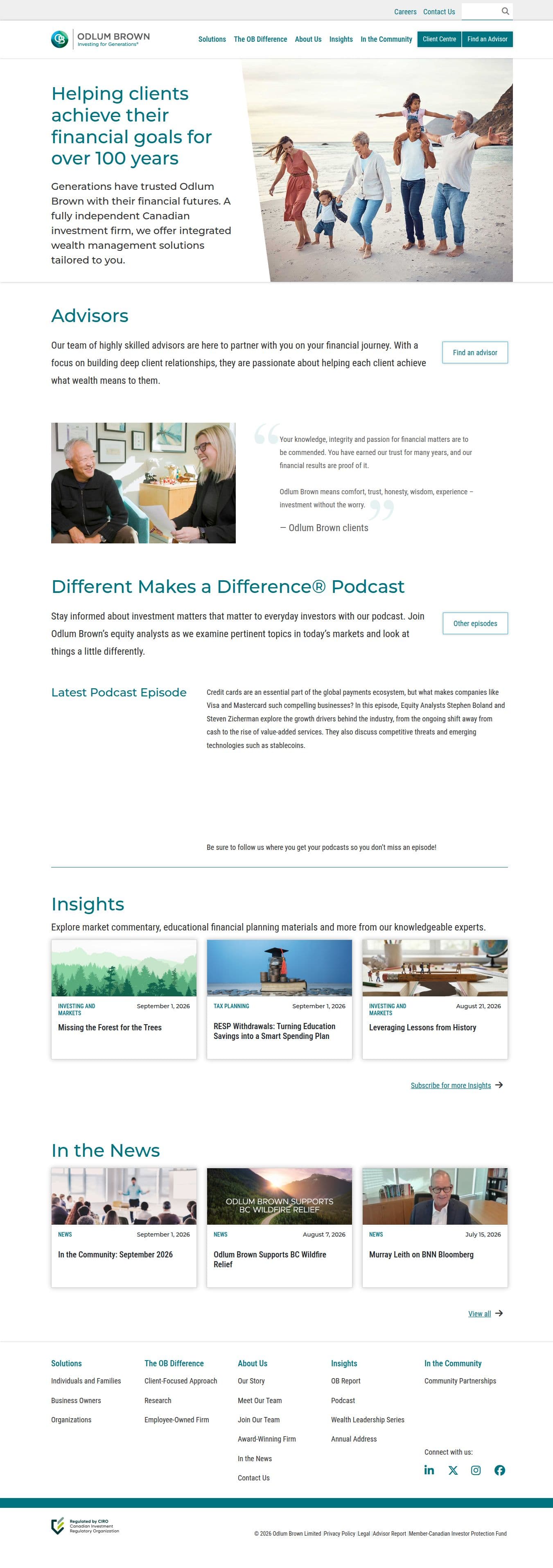 Homepage of odlumbrown.com as we captured it