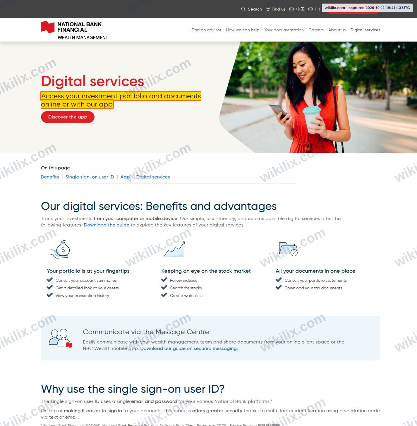 Our full page screenshot of the page that makes this promise, on NBF's site nbfwm.ca, taken on Oct 11, 2026. The quoted words are marked in the image.