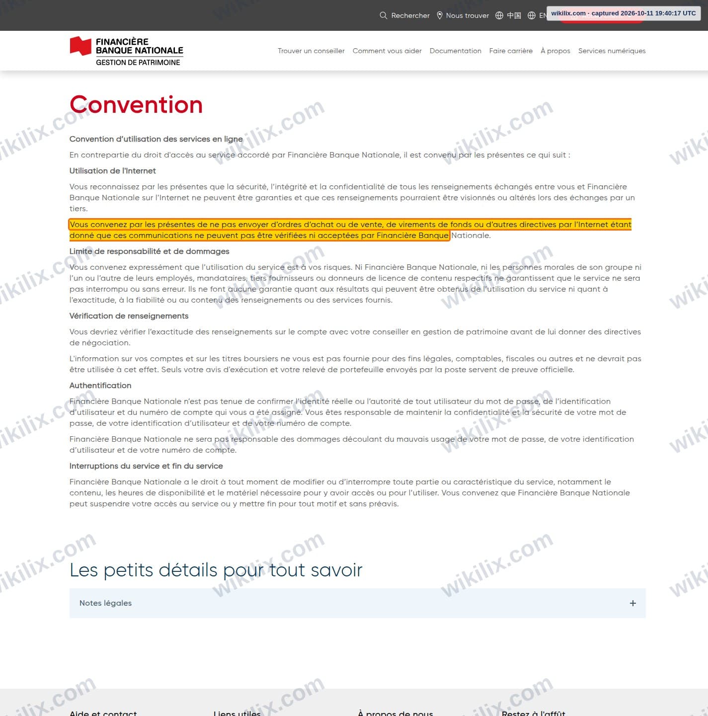 Our full page screenshot of the page that makes this promise, on NBF's site fbngp.ca, taken on Oct 11, 2026. The quoted words are marked in the image.
