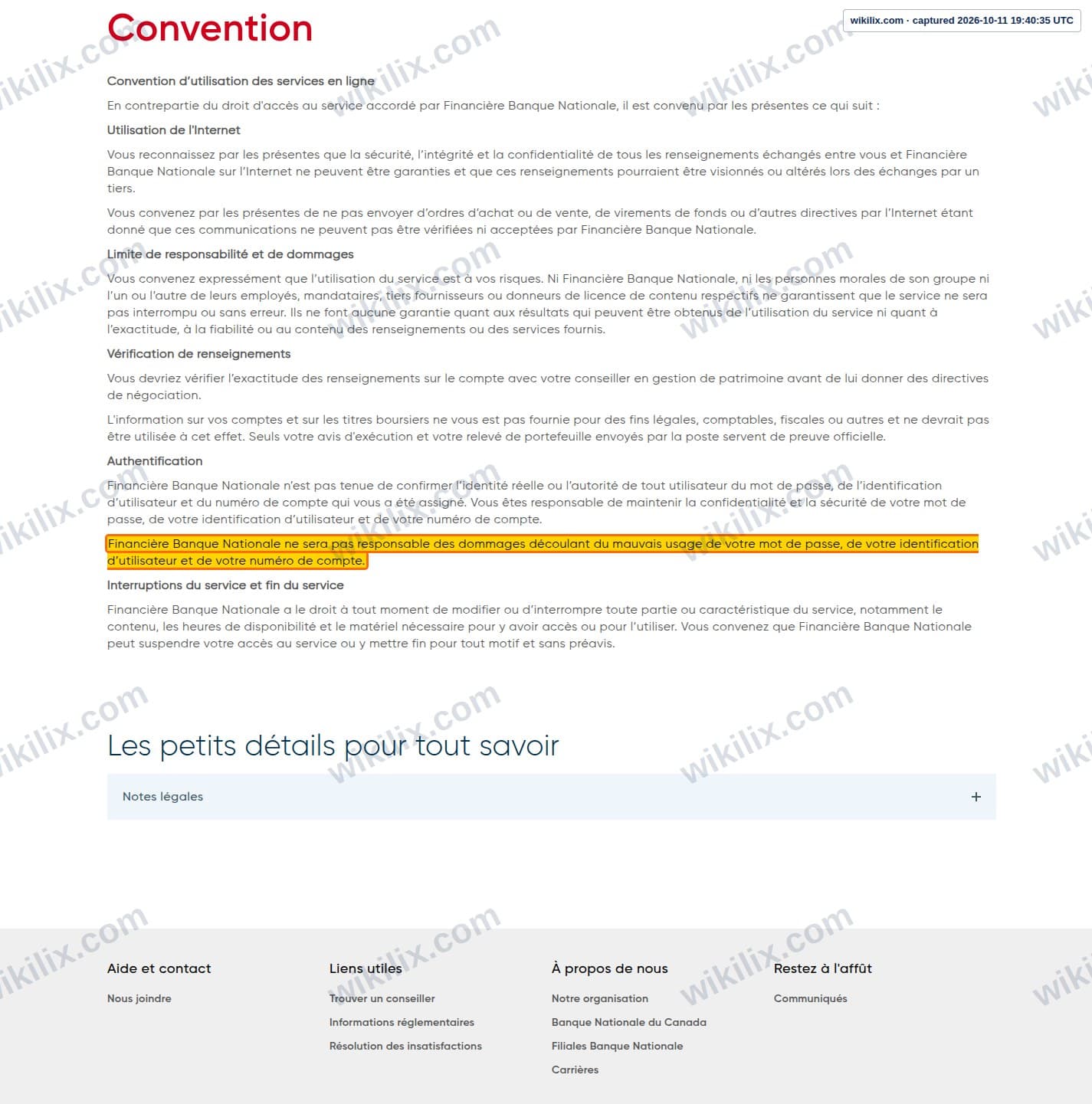 Our full page screenshot of the page that makes this promise, on NBF's site fbngp.ca, taken on Oct 11, 2026. The quoted words are marked in the image.