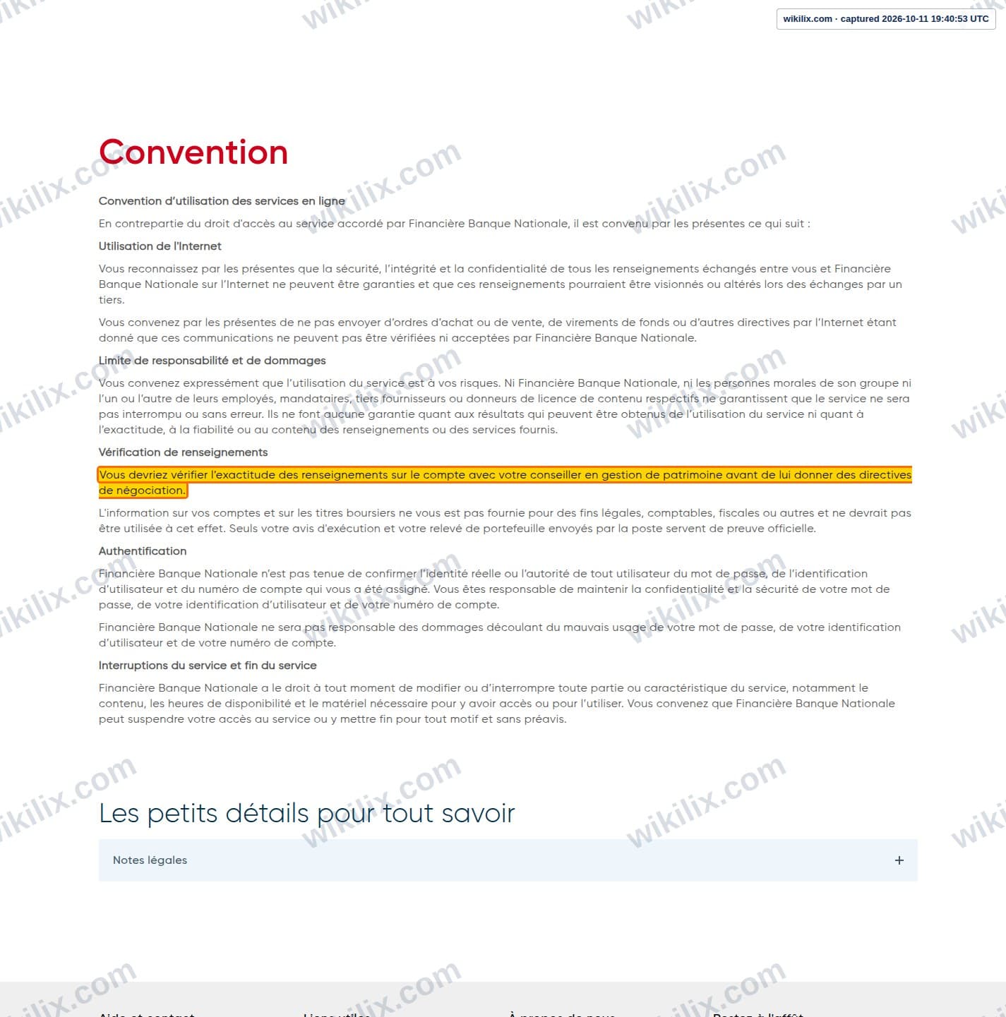Our full page screenshot of the page that makes this promise, on NBF's site fbngp.ca, taken on Oct 11, 2026. The quoted words are marked in the image.