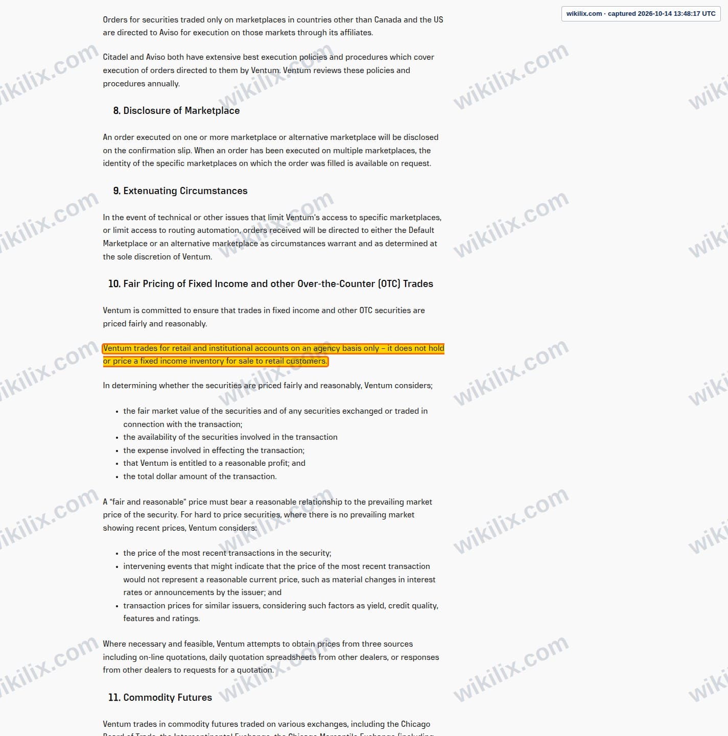 Our full page screenshot of the page that makes this promise, on Ventum Financial's site ventumfinancial.com, taken on Oct 14, 2026. The quoted words are marked in the image.