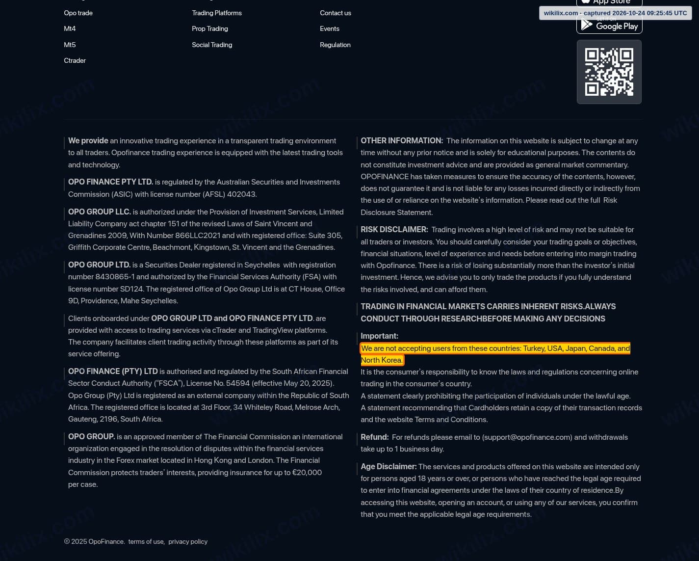Our full page screenshot of the page that makes this promise, on Opofinance's site opofinance.com, taken on Oct 24, 2026. The quoted words are marked in the image.