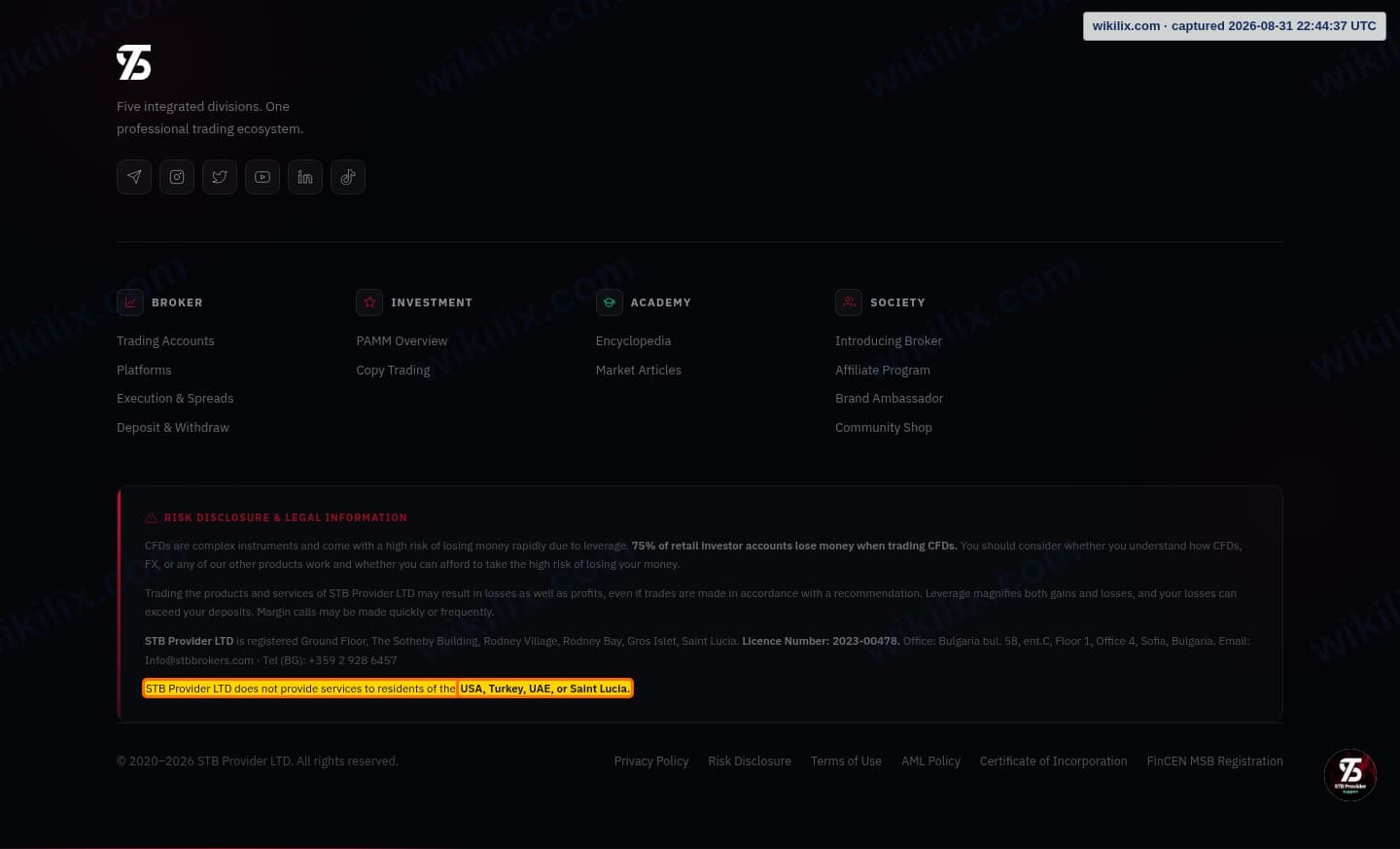 Our full page screenshot of the page this clause sits on, on Epic Pips's site stbbrokers.com, taken on Aug 31, 2026. The quoted words are marked in the image.