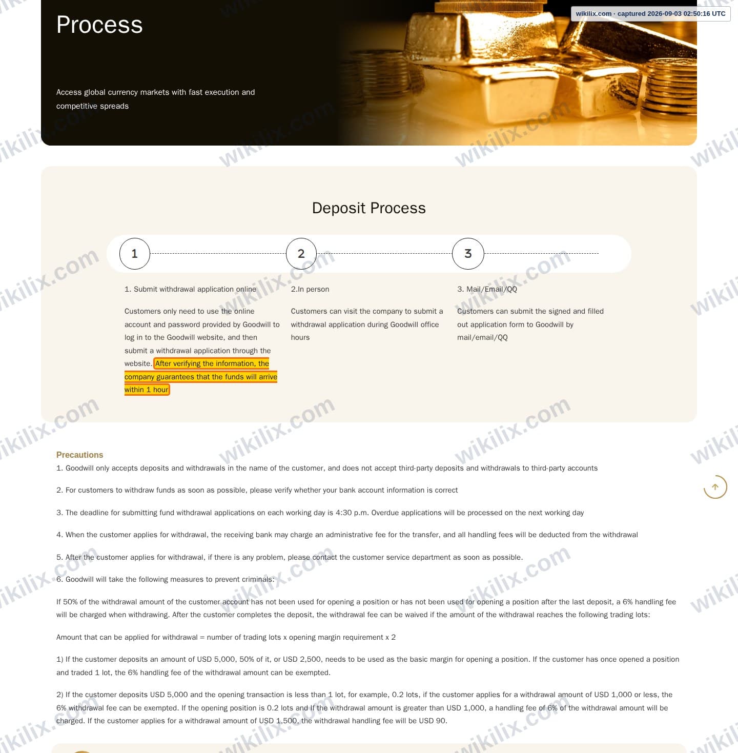 Our full page screenshot of the page that makes this promise, on Goodwill Gold's site gwgold.com.hk, taken on Sep 3, 2026. The quoted words are marked in the image.