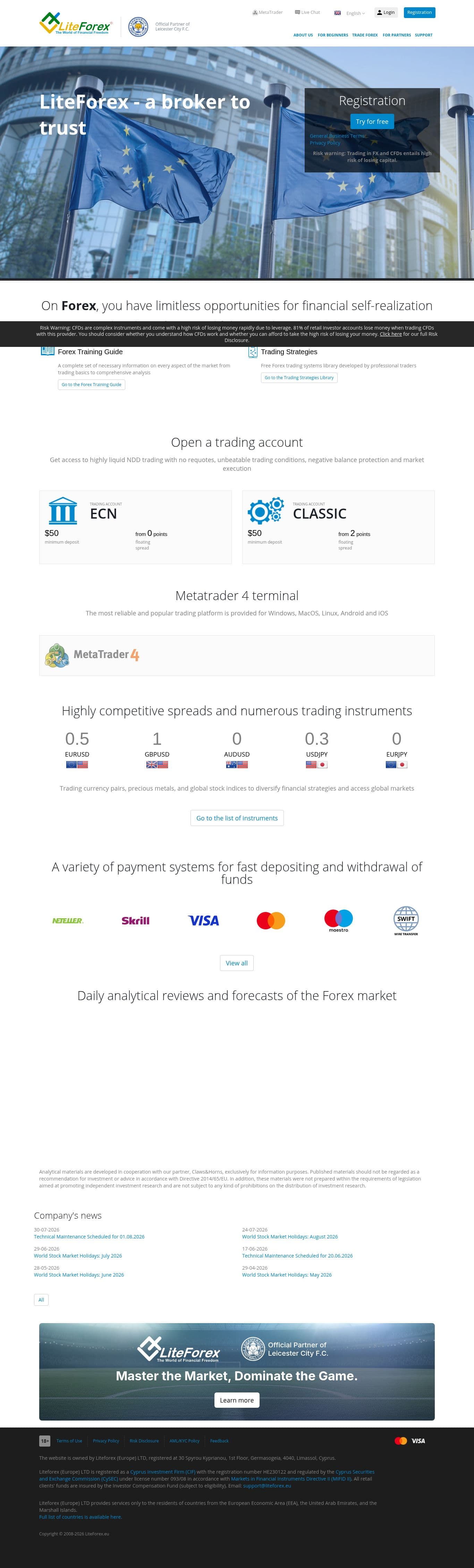 Homepage of liteforex.eu as we captured it