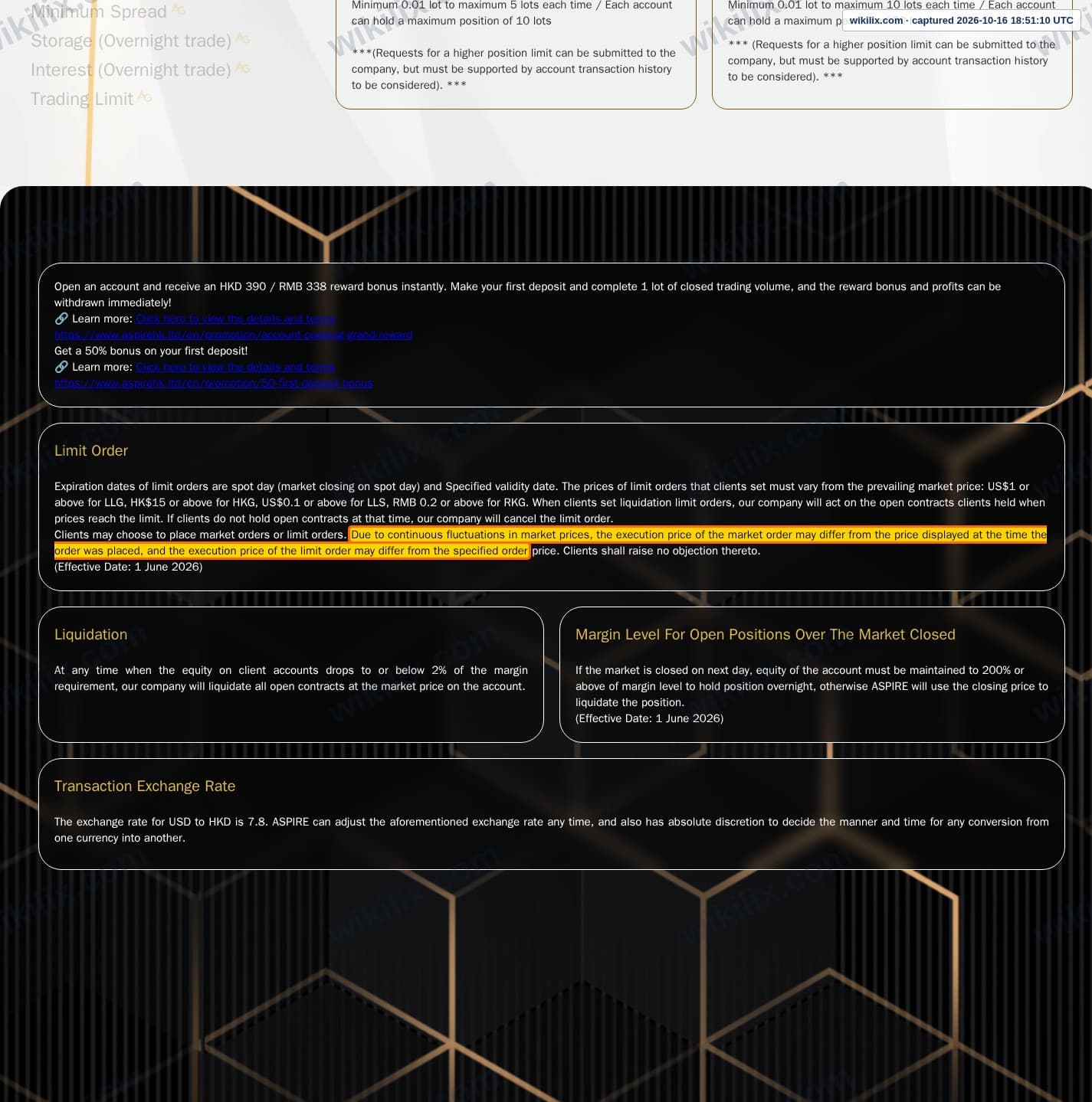Our full page screenshot of the page this clause sits on, on ASPIRE's site aspirehk.ltd, taken on Oct 16, 2026. The quoted words are marked in the image.