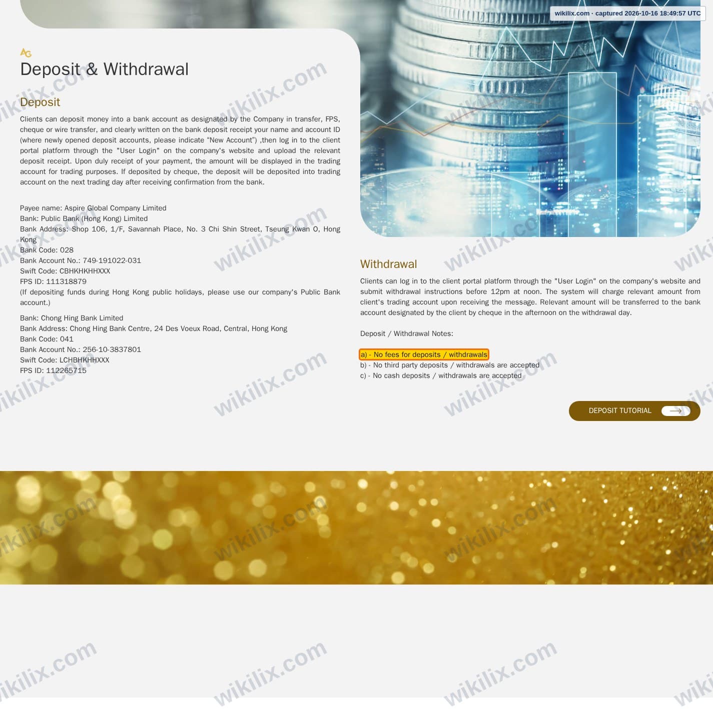Our full page screenshot of the page that makes this promise, on ASPIRE's site aspirehk.ltd, taken on Oct 16, 2026. The quoted words are marked in the image.