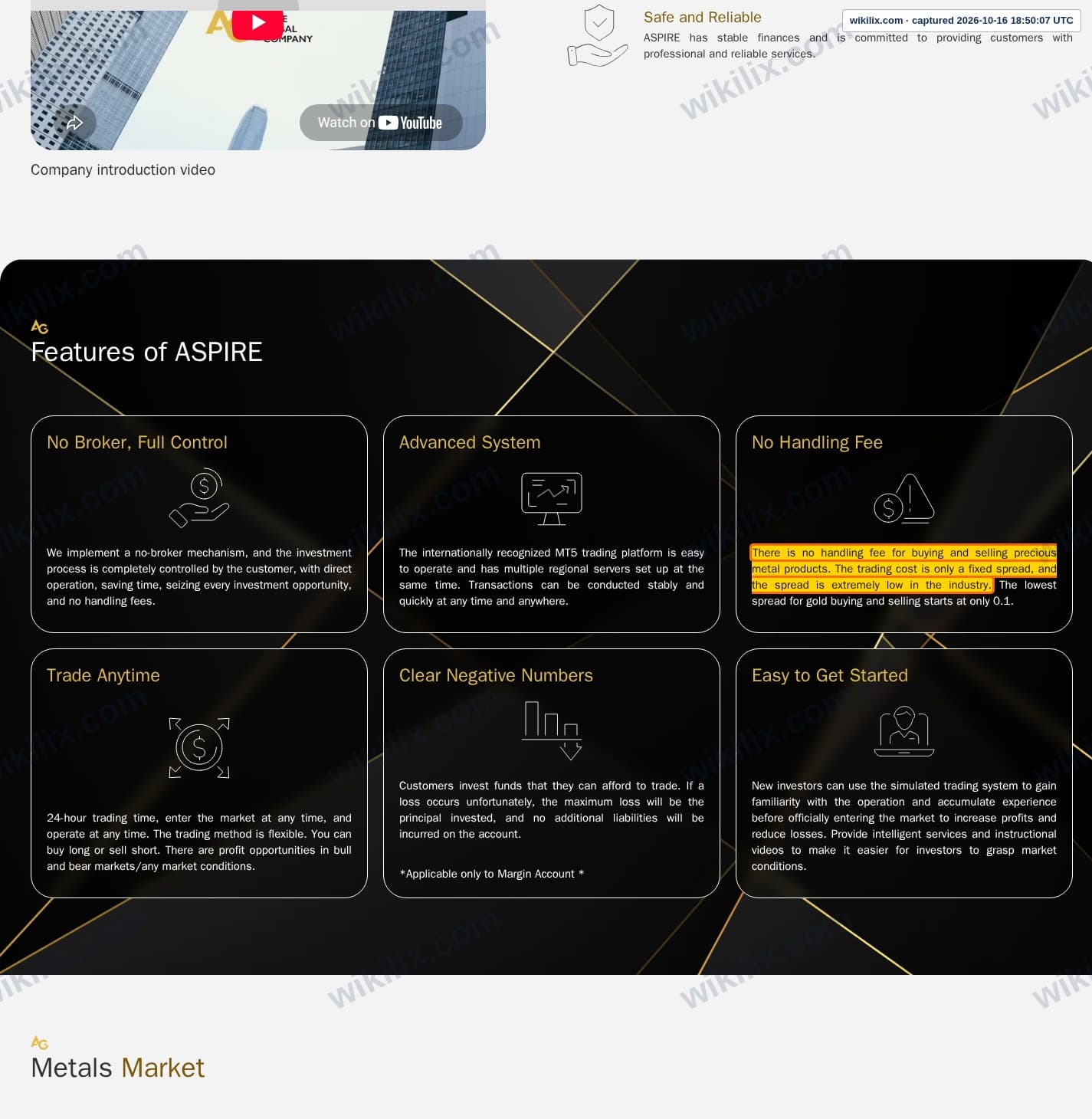 Our full page screenshot of the page that makes this promise, on ASPIRE's site aspirehk.ltd, taken on Oct 16, 2026. The quoted words are marked in the image.