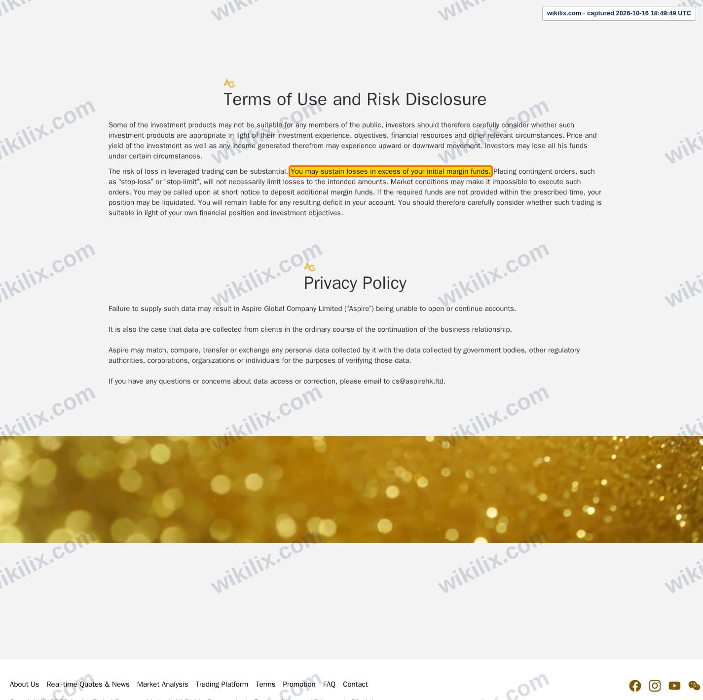 Our full page screenshot of the page this clause sits on, on ASPIRE's site aspirehk.ltd, taken on Oct 16, 2026. The quoted words are marked in the image.