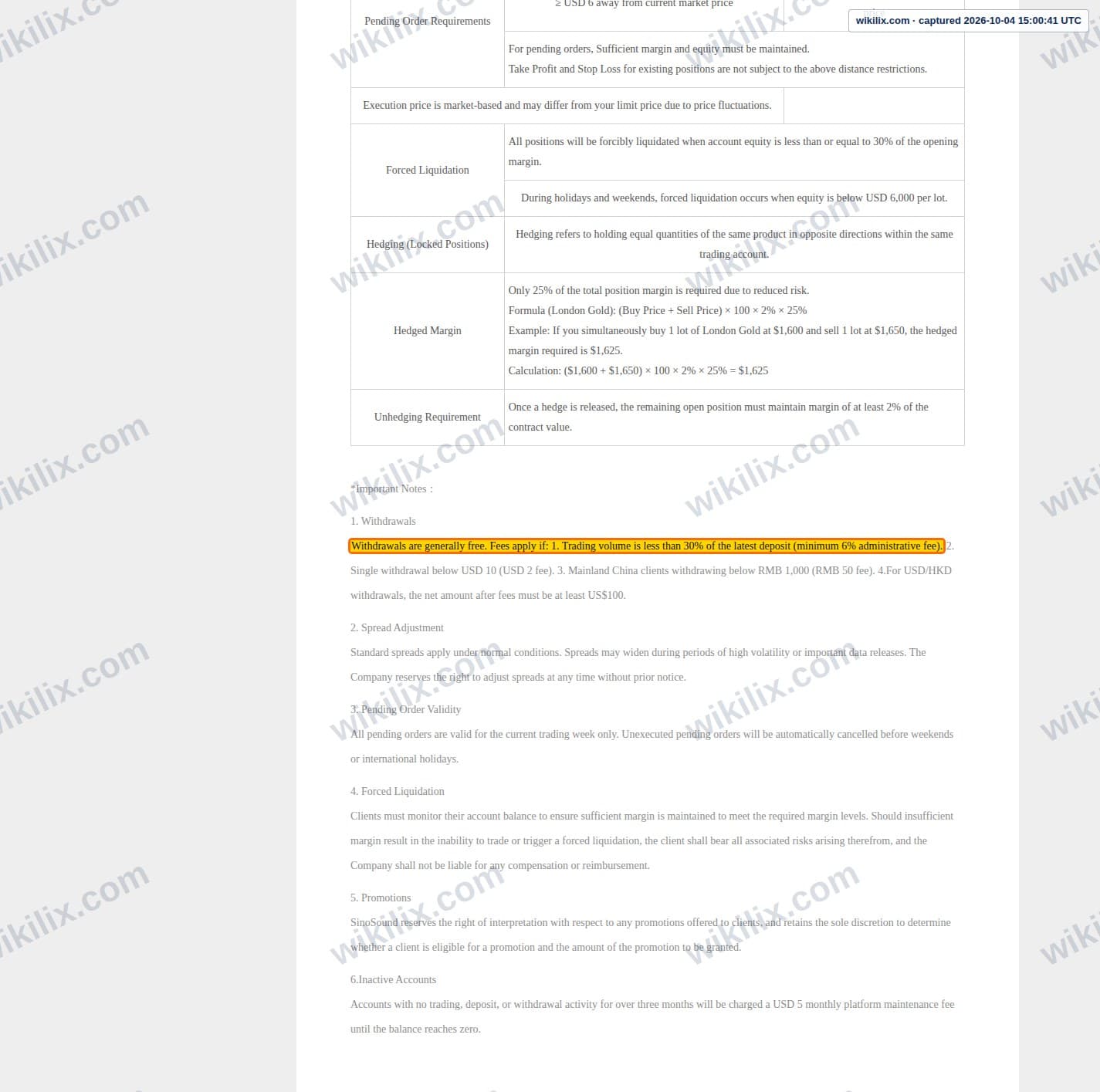 Our full page screenshot of the page this clause sits on, on SinoSound's site gold2u.net, taken on Oct 4, 2026. The quoted words are marked in the image.