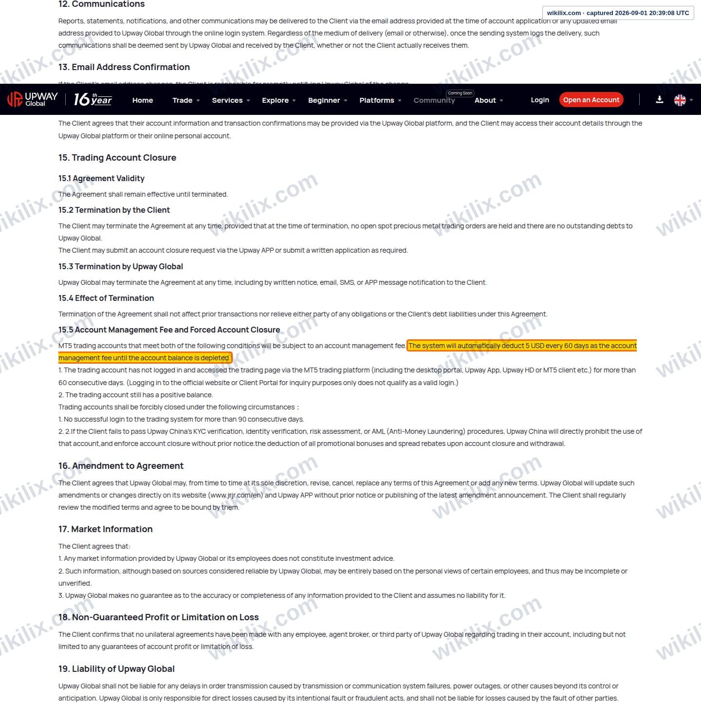 Our full page screenshot of the page this clause sits on, on Upway's site jrjr.com, taken on Sep 1, 2026. The quoted words are marked in the image.