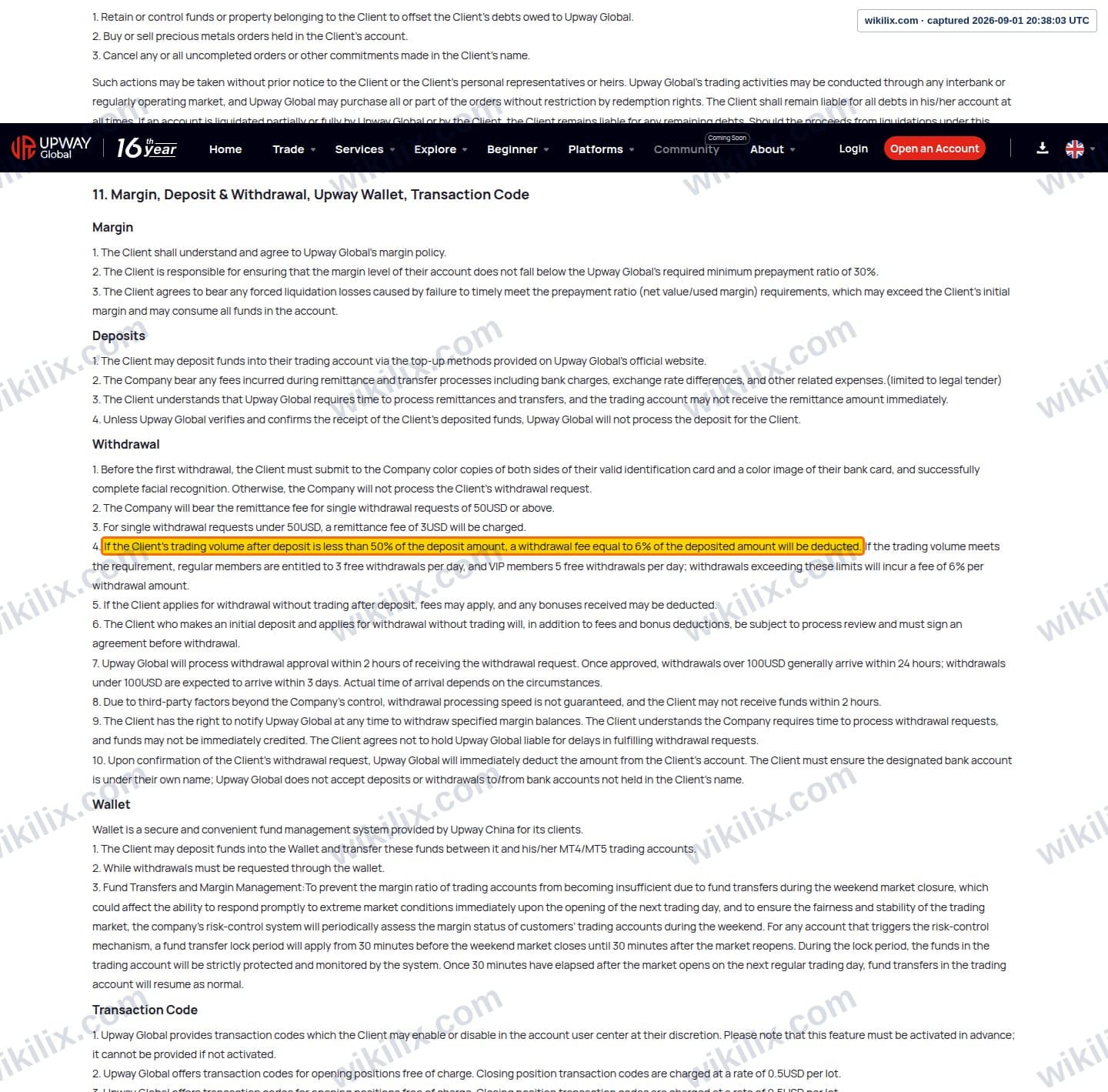 Our full page screenshot of the page this clause sits on, on Upway's site jrjr.com, taken on Sep 1, 2026. The quoted words are marked in the image.
