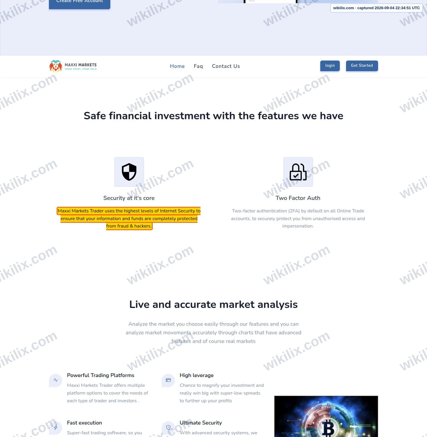 Our full page screenshot of the page that makes this promise, on Maxxi Markets's site trader.maxximarkets.com, taken on Sep 4, 2026. The quoted words are marked in the image.