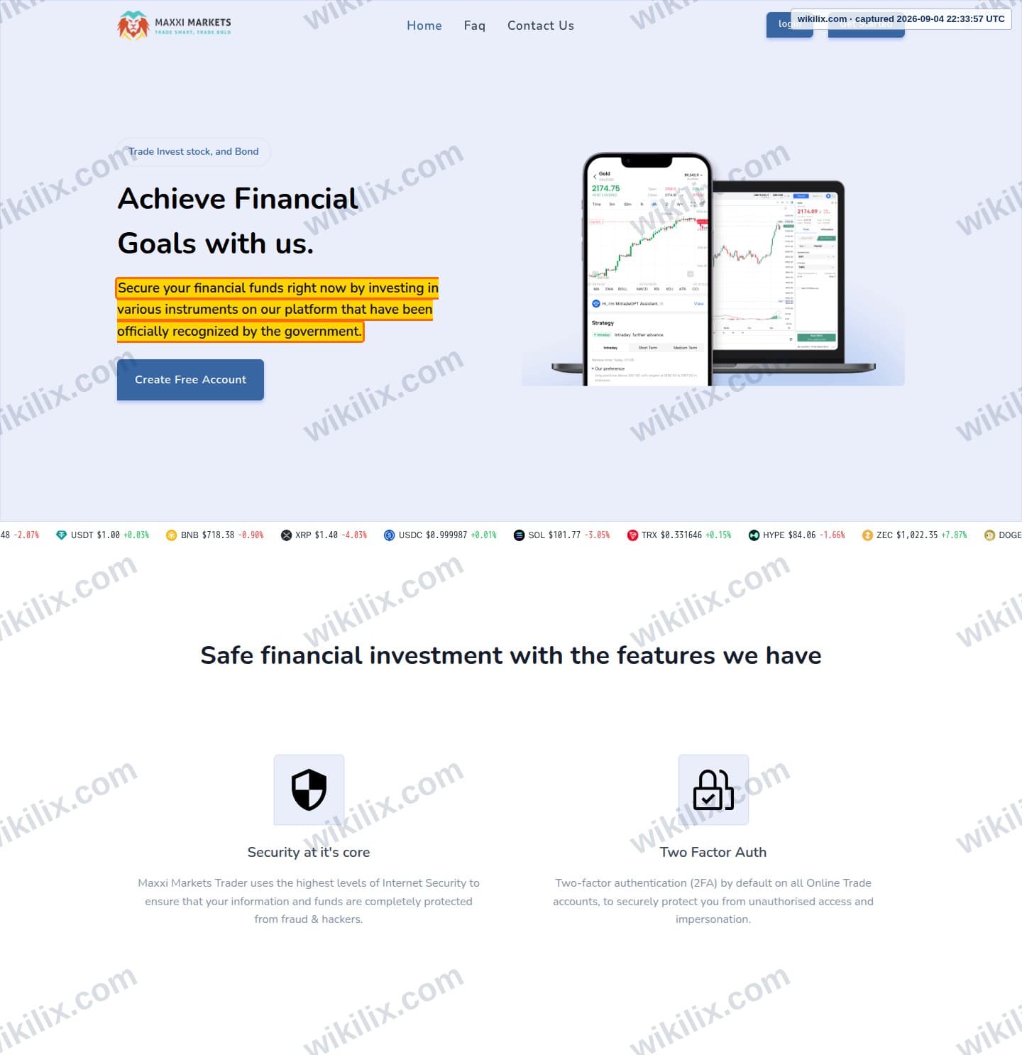 Our full page screenshot of the page that makes this promise, on Maxxi Markets's site trader.maxximarkets.com, taken on Sep 4, 2026. The quoted words are marked in the image.