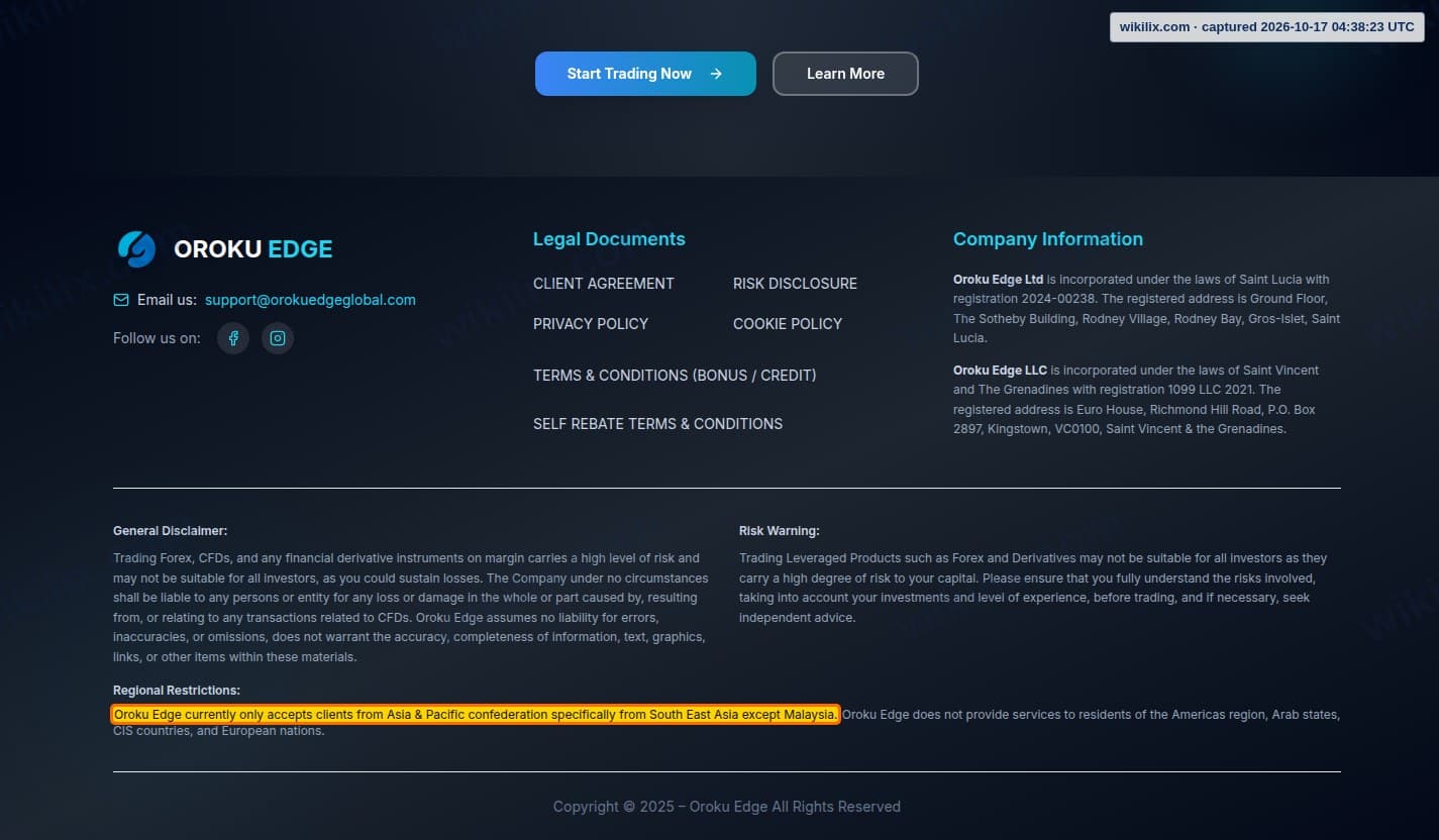 Our full page screenshot of the page this clause sits on, on OROKU EDGE's site orokuedgeglobal.com, taken on Oct 17, 2026. The quoted words are marked in the image.