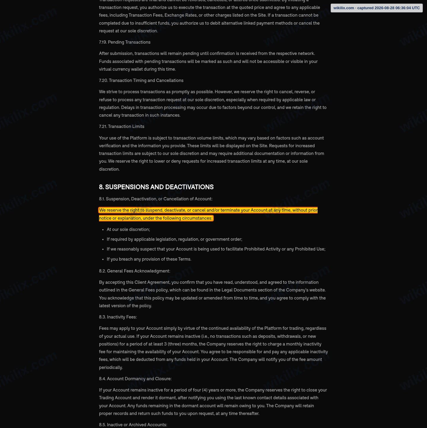 Our full page screenshot of the page this clause sits on, on YWO's site ywo.com, taken on Aug 28, 2026. The quoted words are marked in the image.
