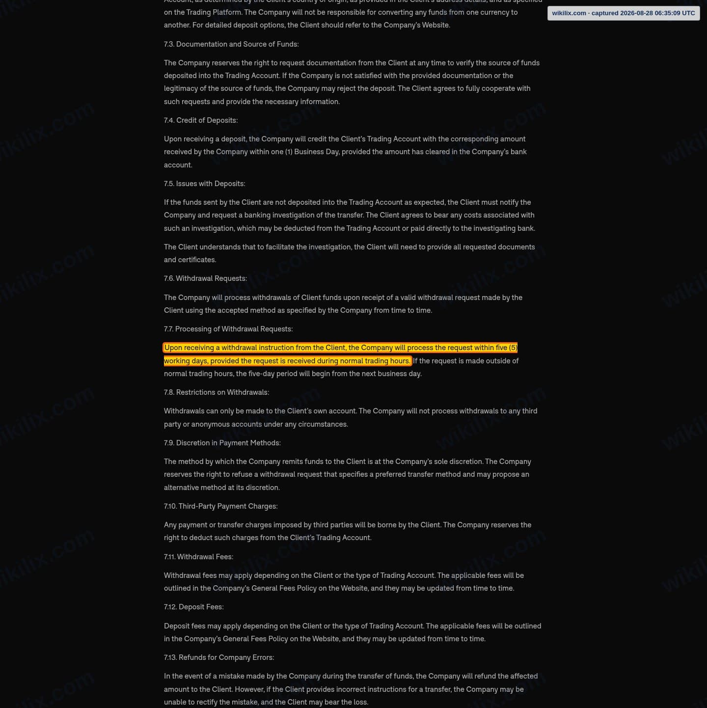Our full page screenshot of the page this clause sits on, on YWO's site ywo.com, taken on Aug 28, 2026. The quoted words are marked in the image.