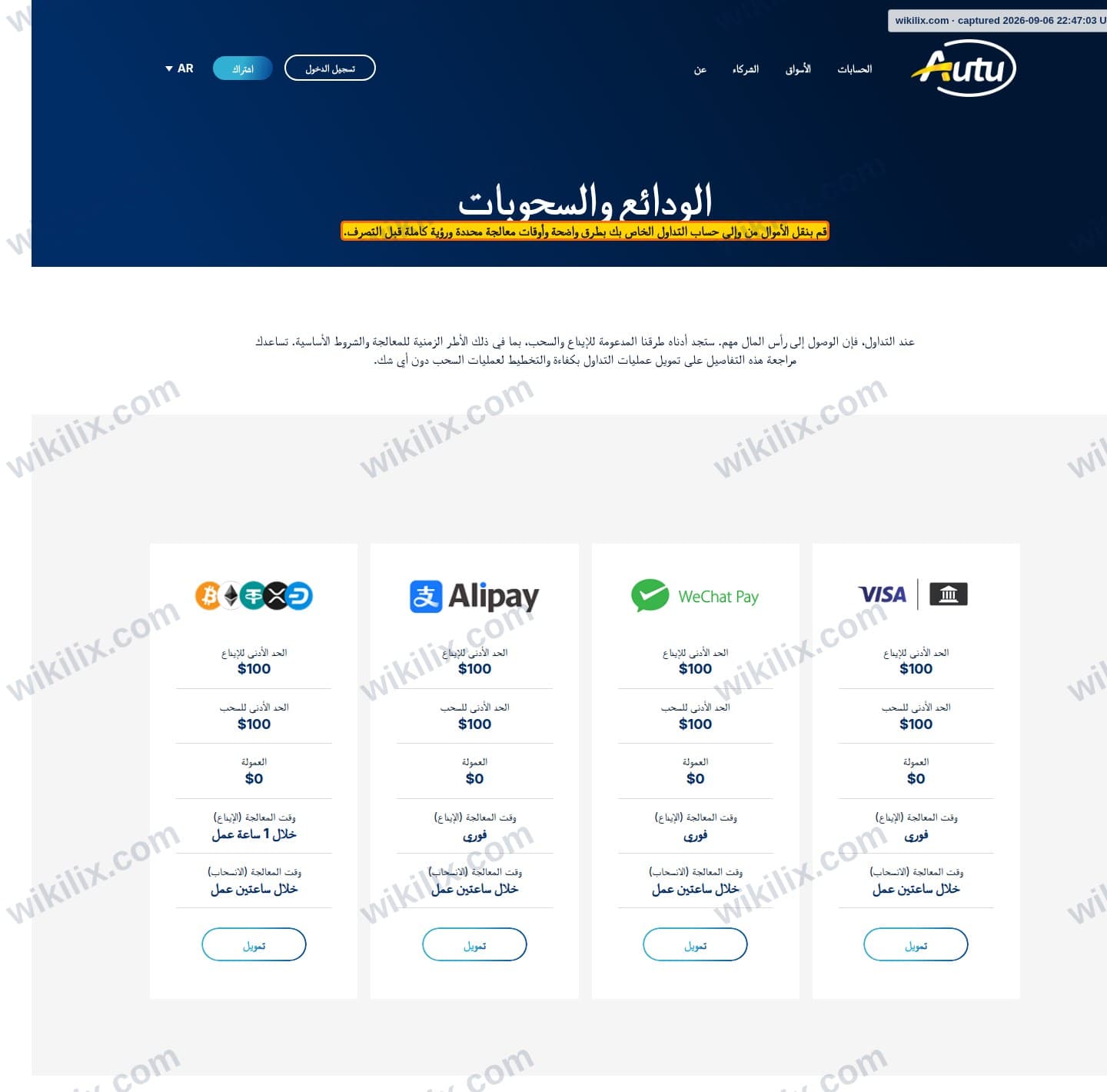 Our full page screenshot of the page that makes this promise, on Autu Securities's site autu.finance, taken on Sep 6, 2026. The quoted words are marked in the image.