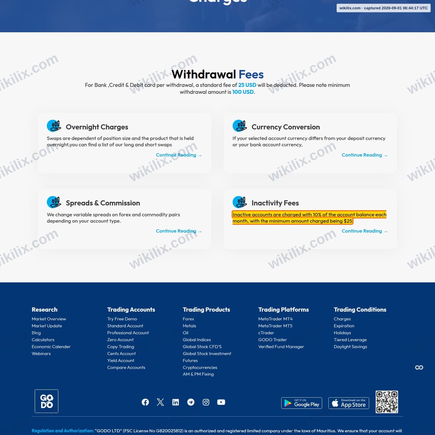 Our full page screenshot of the page this clause sits on, on GODO's site godocm.com, taken on Sep 1, 2026. The quoted words are marked in the image.