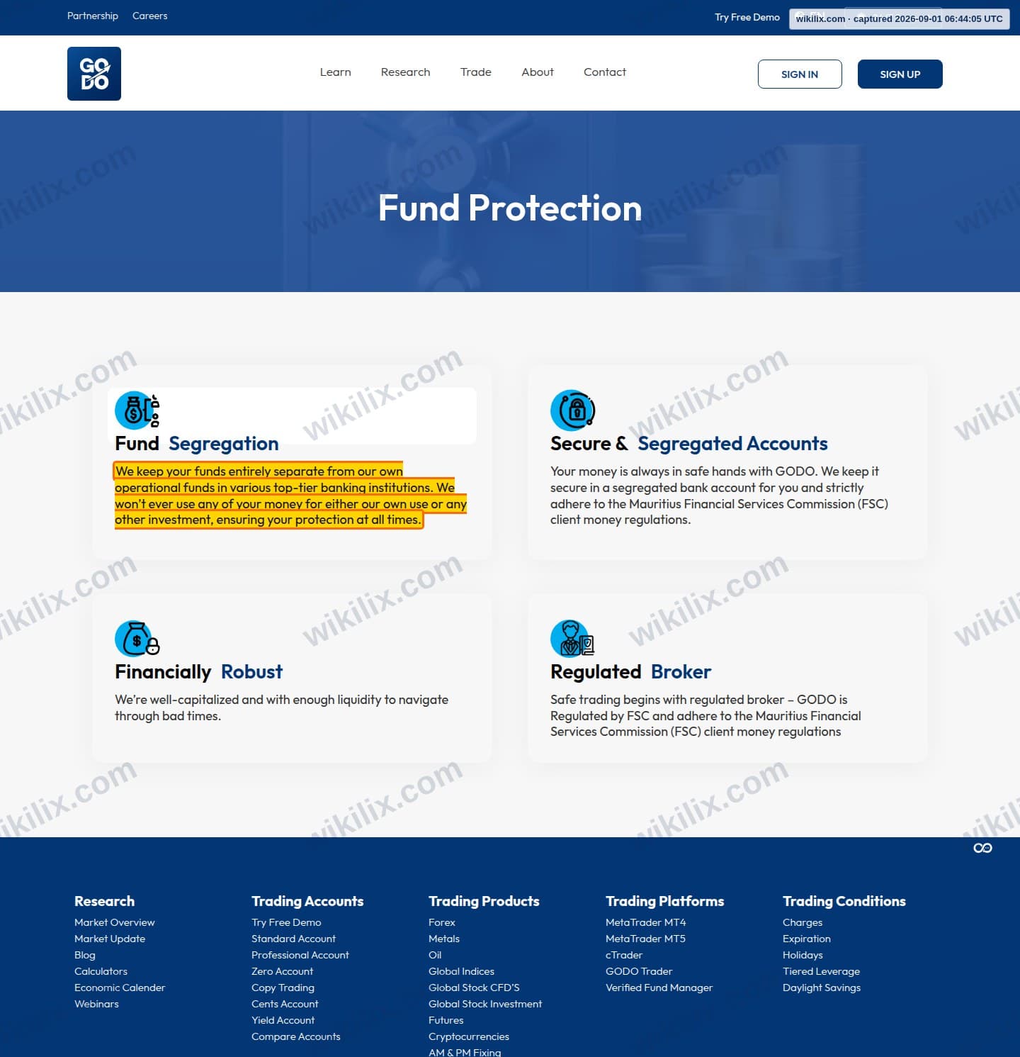 Our full page screenshot of the page that makes this promise, on GODO's site godocm.com, taken on Sep 1, 2026. The quoted words are marked in the image.