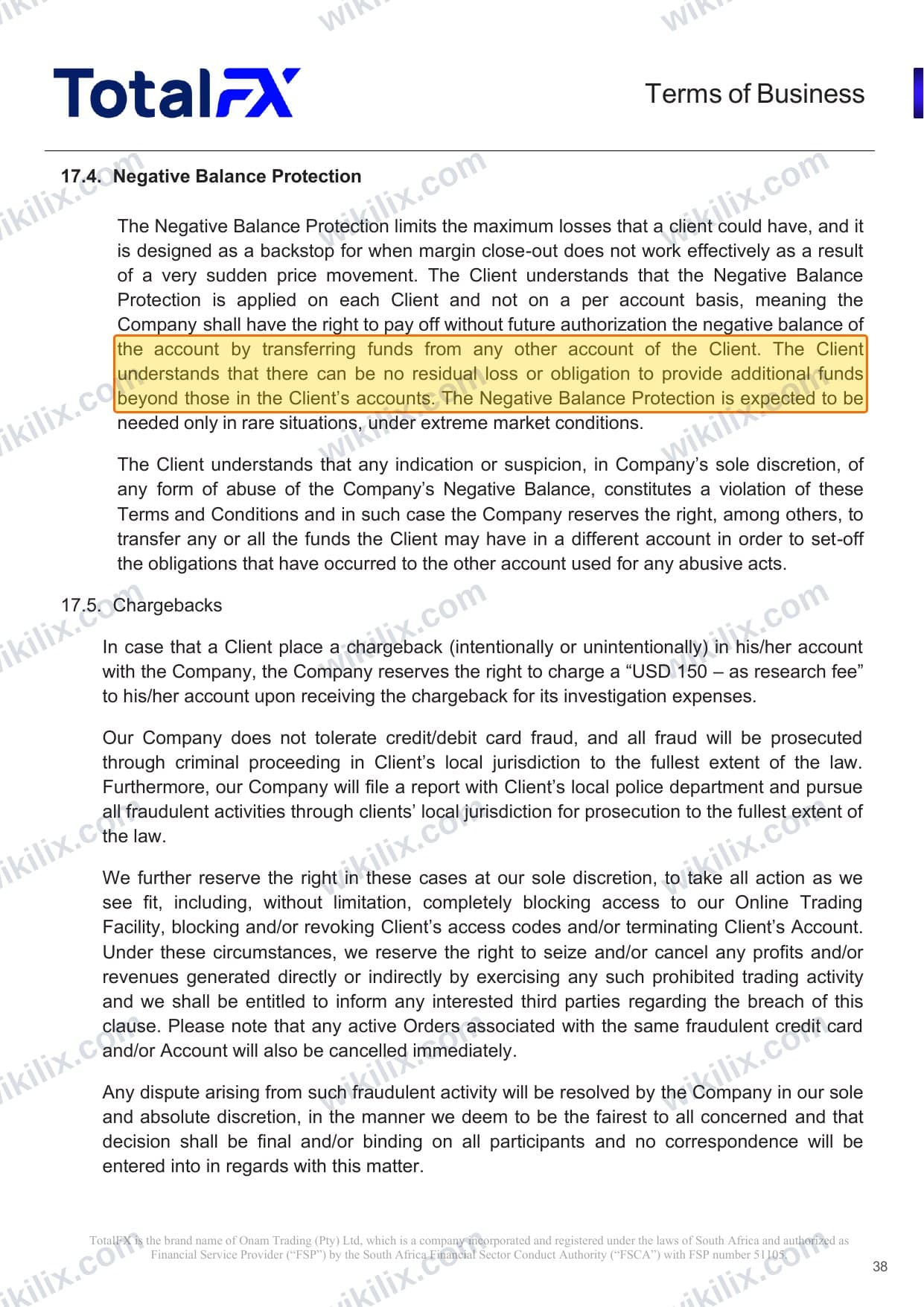 Our full page screenshot of the page this clause sits on, on TotalFX's site totalfx.com, taken on Aug 23, 2026. The quoted words are marked in the image.