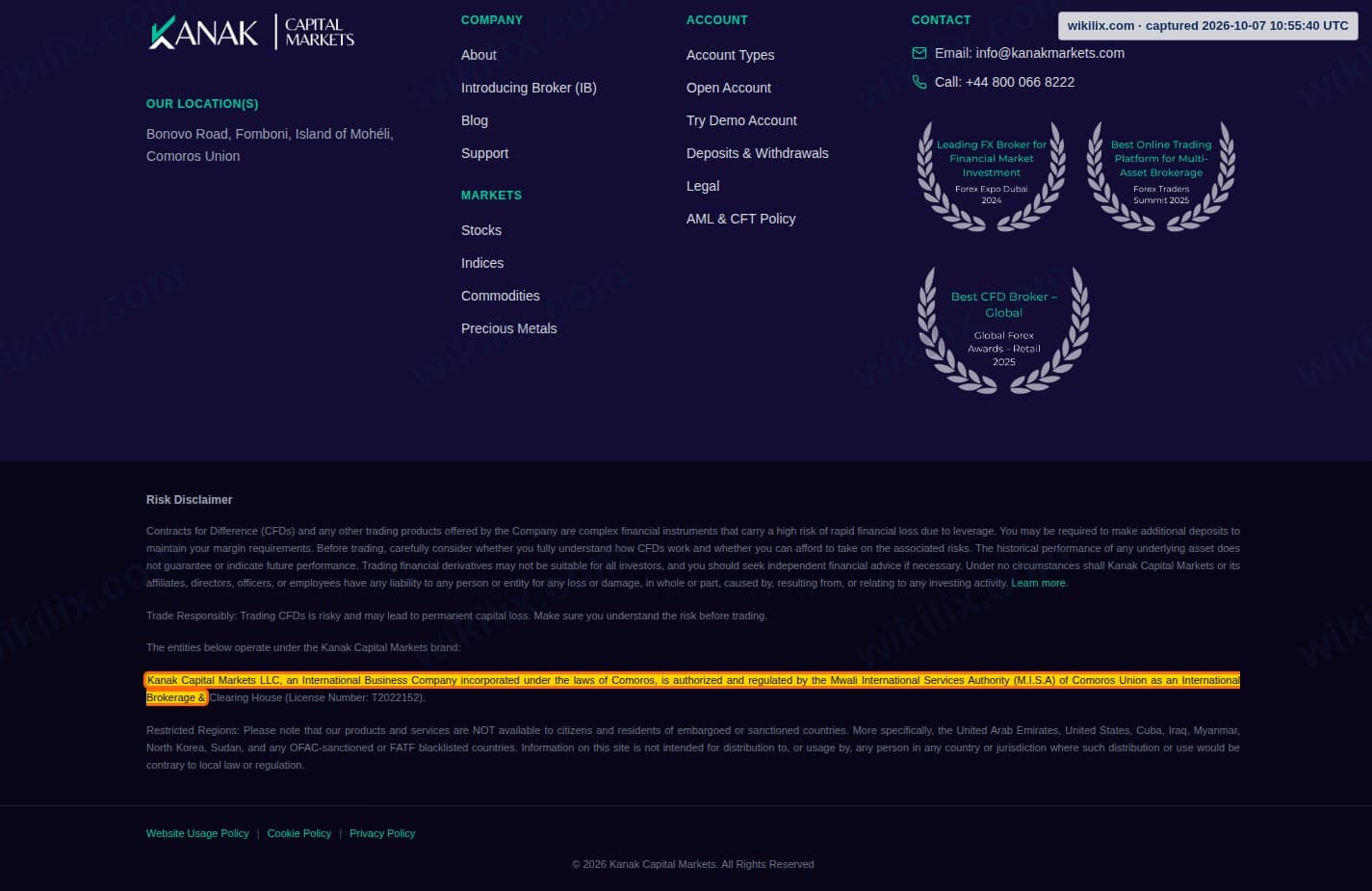 Our full page screenshot of the page that makes this promise, on Kanak Capital Markets's site kanakmarkets.com, taken on Oct 7, 2026. The quoted words are marked in the image.