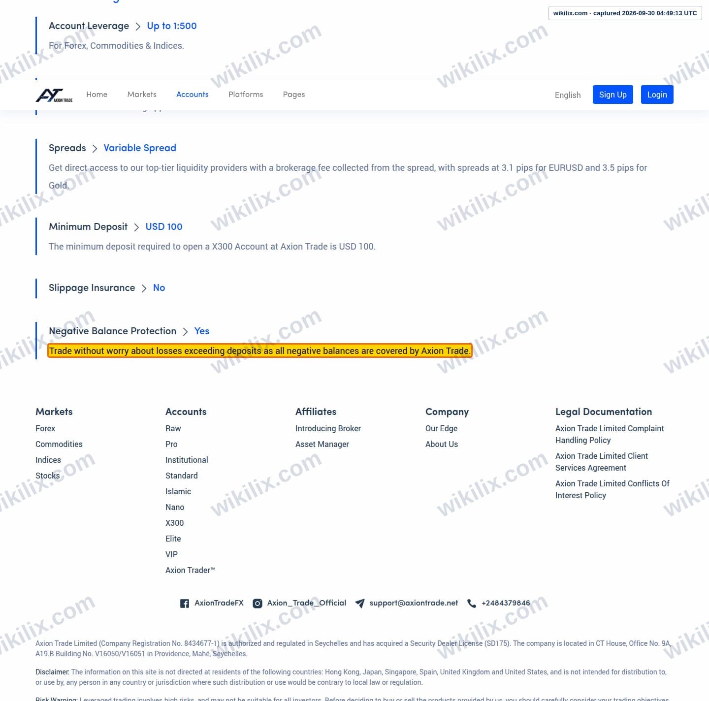 Our full page screenshot of the page that makes this promise, on Axion Trade's site axiontrade.net, taken on Sep 30, 2026. The quoted words are marked in the image.