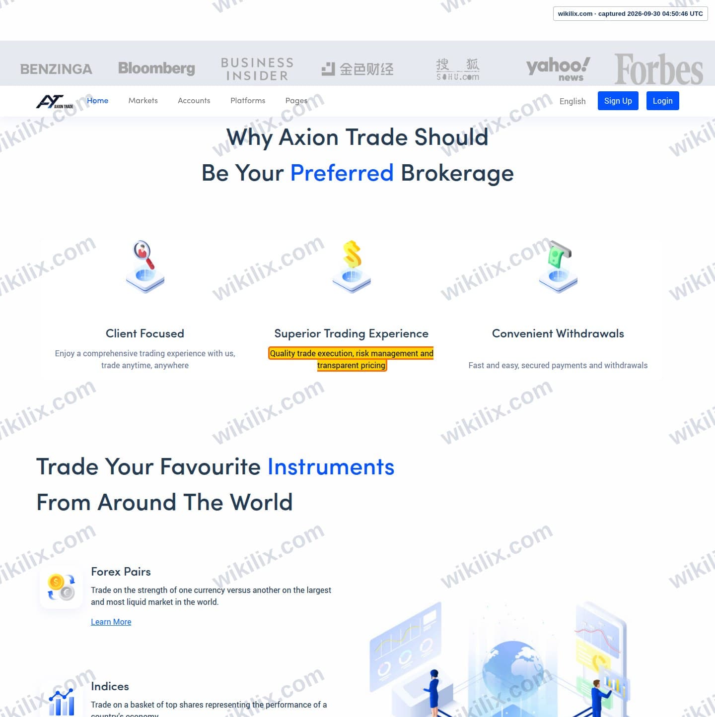Our full page screenshot of the page that makes this promise, on Axion Trade's site axiontrade.net, taken on Sep 30, 2026. The quoted words are marked in the image.