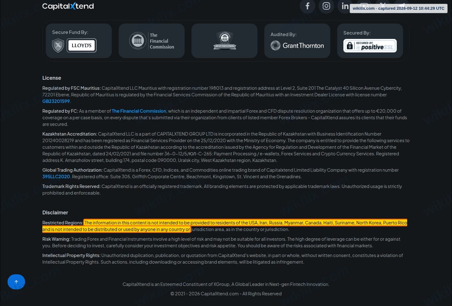 Our full page screenshot of the page this clause sits on, on CapitalXtend's site capitalxtend.com, taken on Sep 12, 2026. The quoted words are marked in the image.