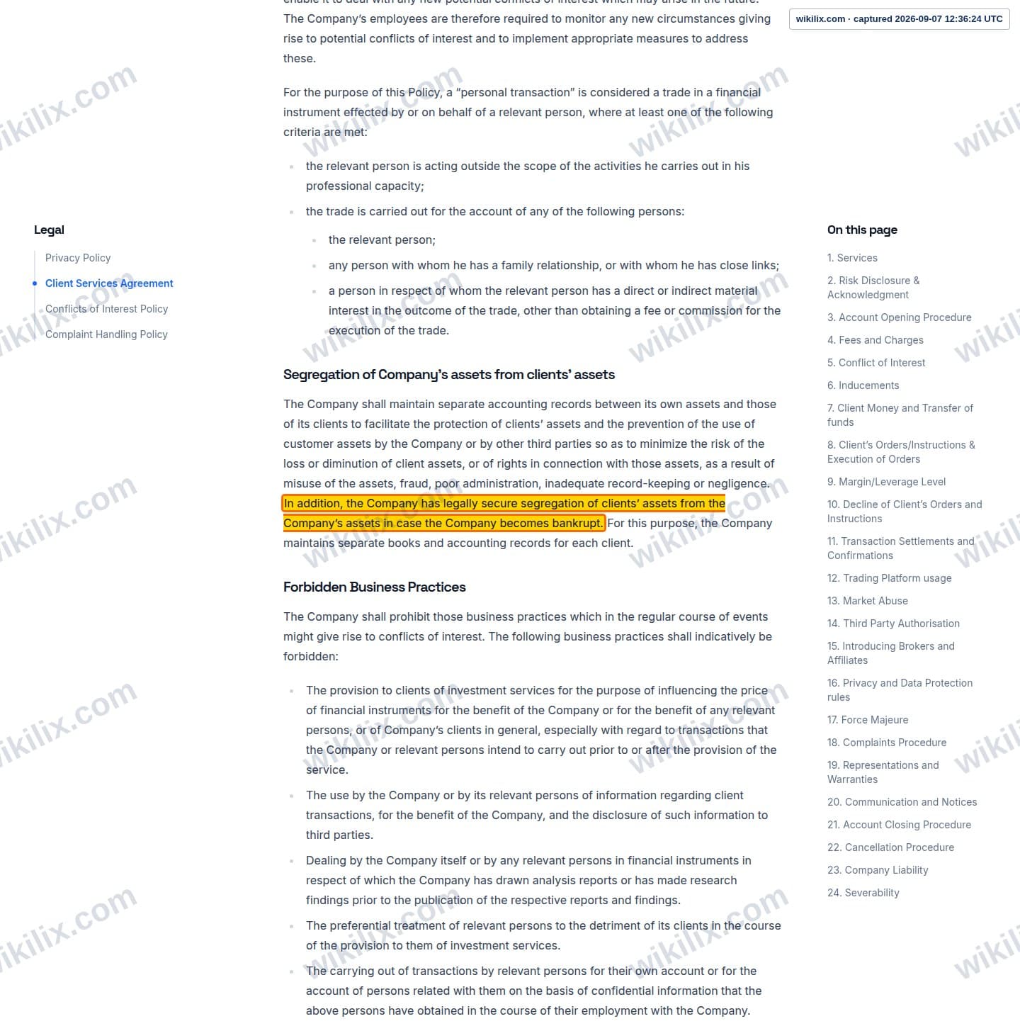 Our full page screenshot of the page that makes this promise, on Thunder Markets's site web.archive.org, taken on Sep 7, 2026. The quoted words are marked in the image.
