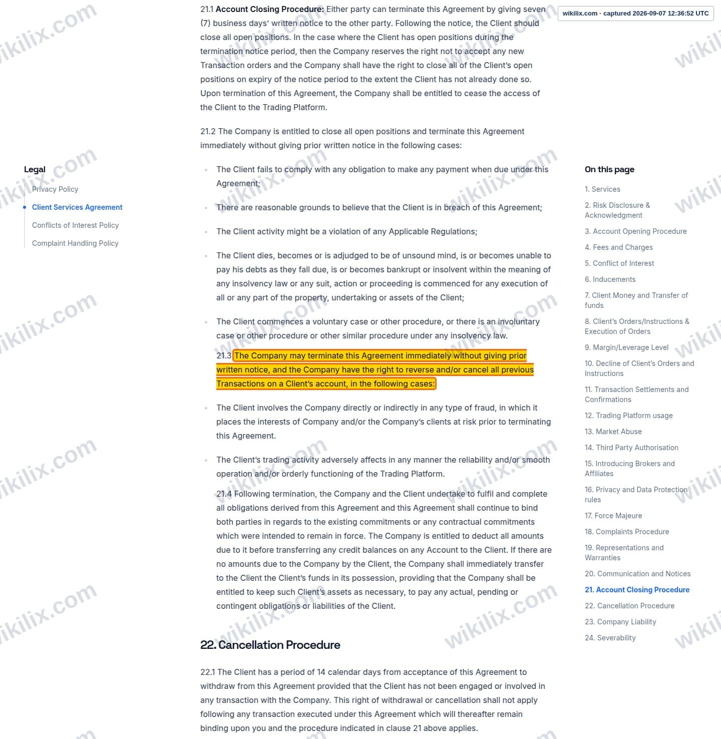 Our full page screenshot of the page this clause sits on, on Thunder Markets's site web.archive.org, taken on Sep 7, 2026. The quoted words are marked in the image.