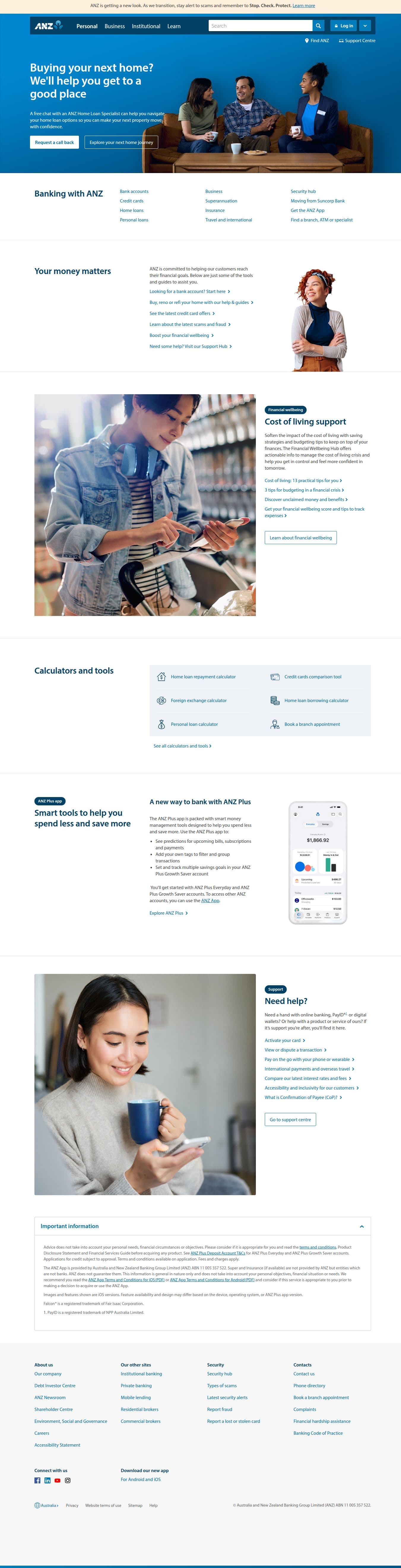 Homepage of anz.com.au as we captured it