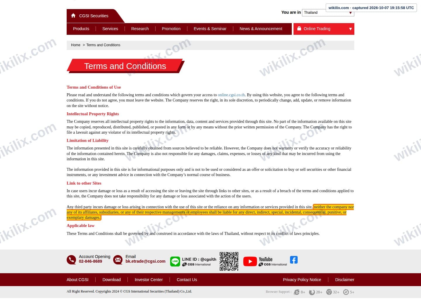 Our full page screenshot of the page that makes this promise, on CGS International's site online.cgsi.co.th, taken on Oct 7, 2026. The quoted words are marked in the image.