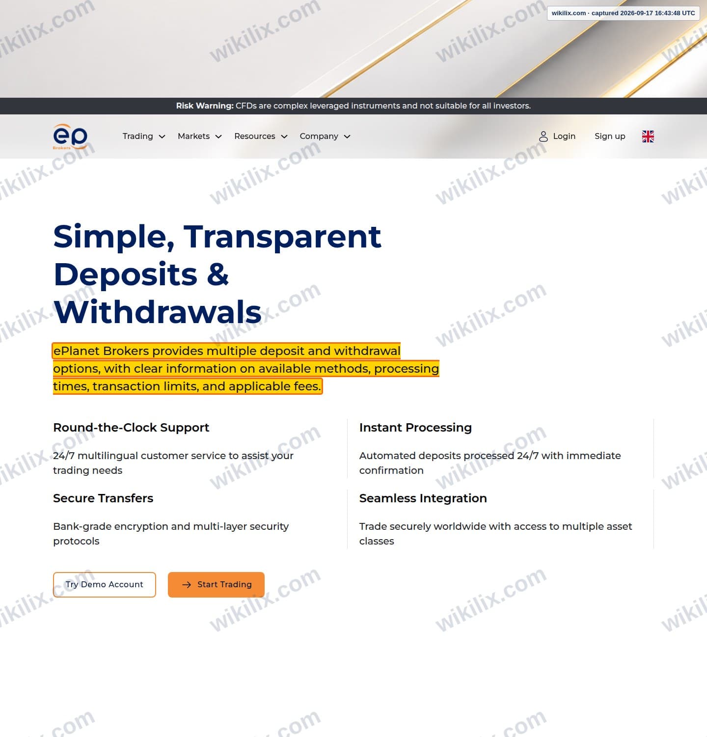 Our full page screenshot of the page that makes this promise, on ePlanet's site eplanetbrokers.com, taken on Sep 17, 2026. The quoted words are marked in the image.