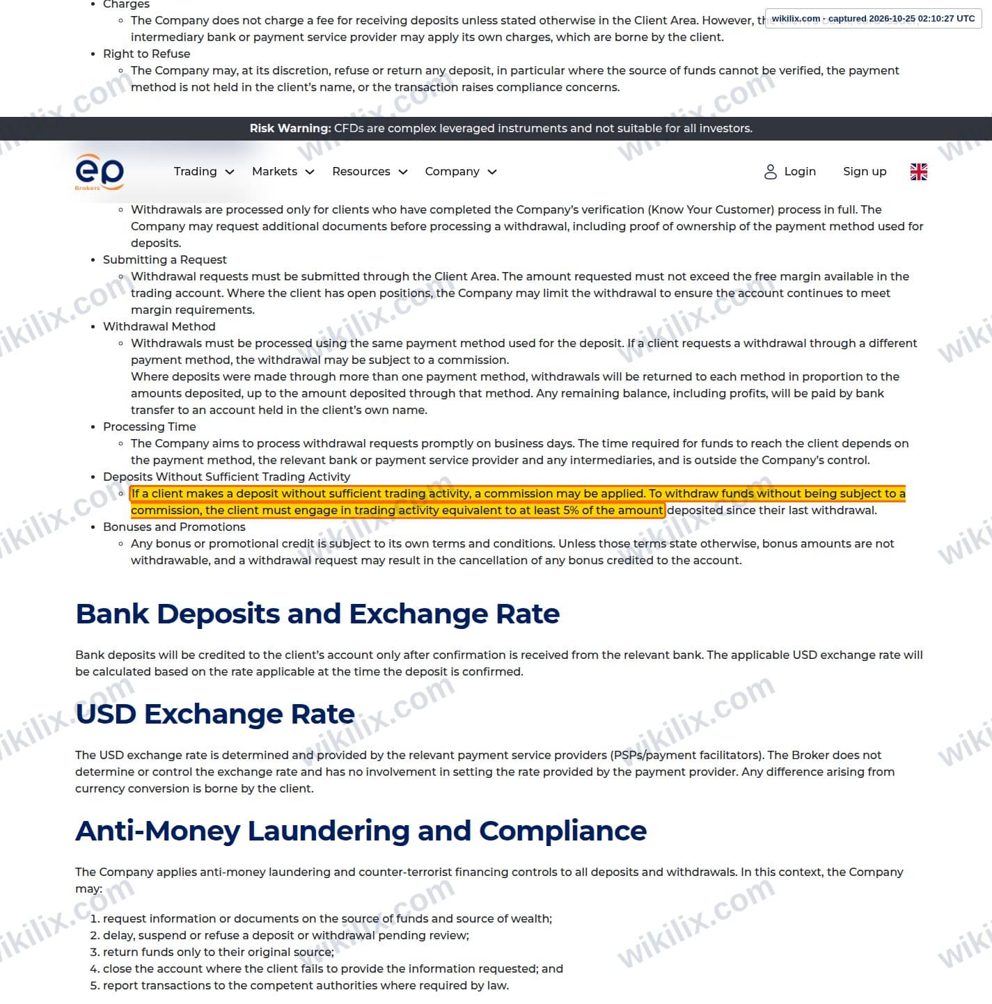 Our full page screenshot of the page this clause sits on, on ePlanet's site eplanetbrokers.com, taken on Oct 25, 2026. The quoted words are marked in the image.